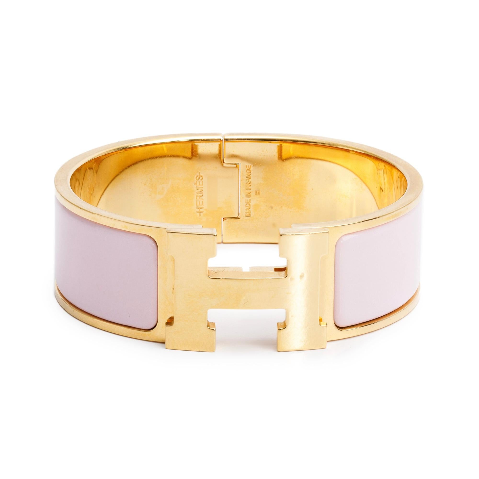 Hermes Gold-Plated Pink Enamel Clic Clac H Bracelet