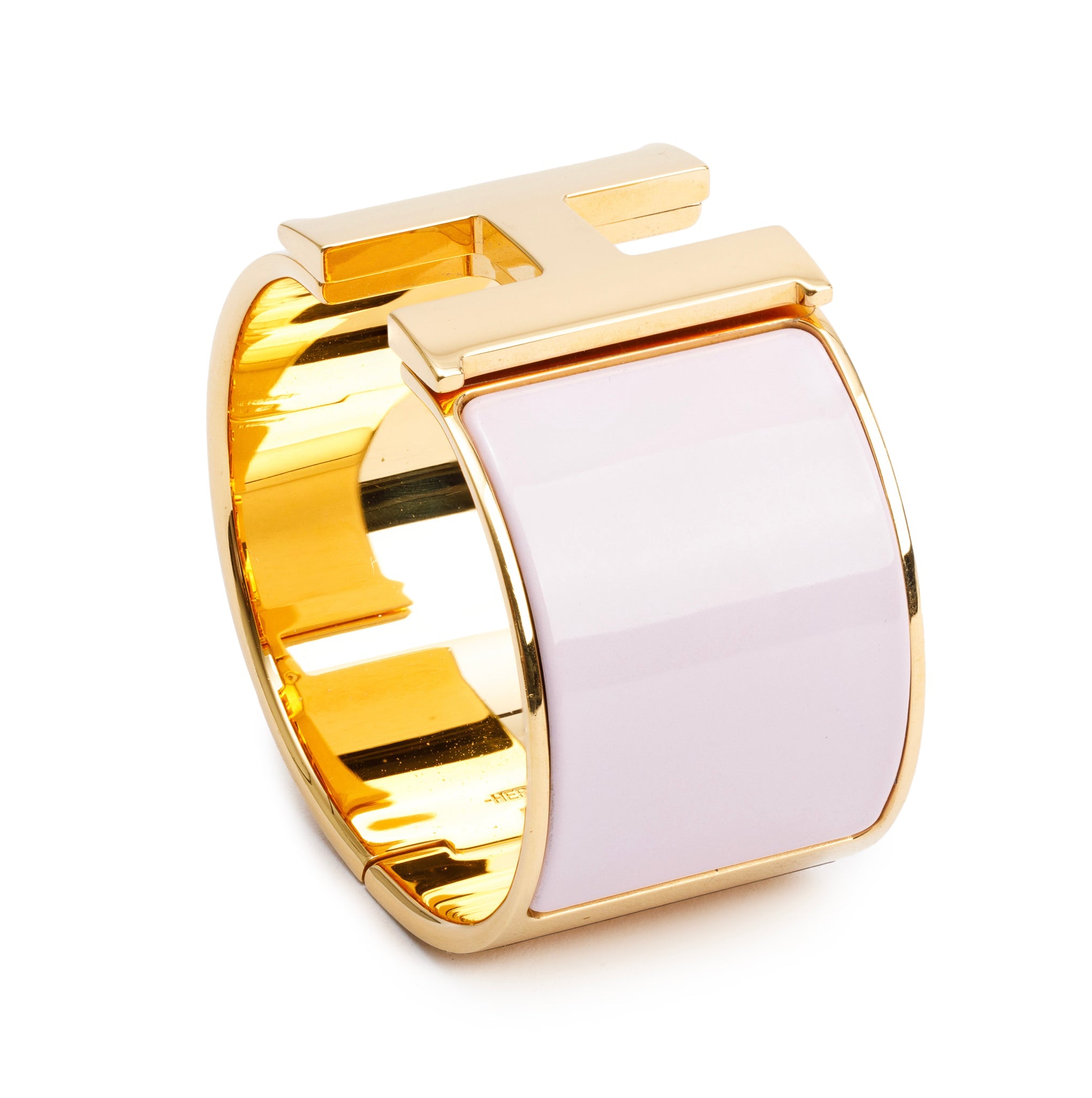 Hermes Gold-Plated Pink Enamel Clic H XL Bracelet