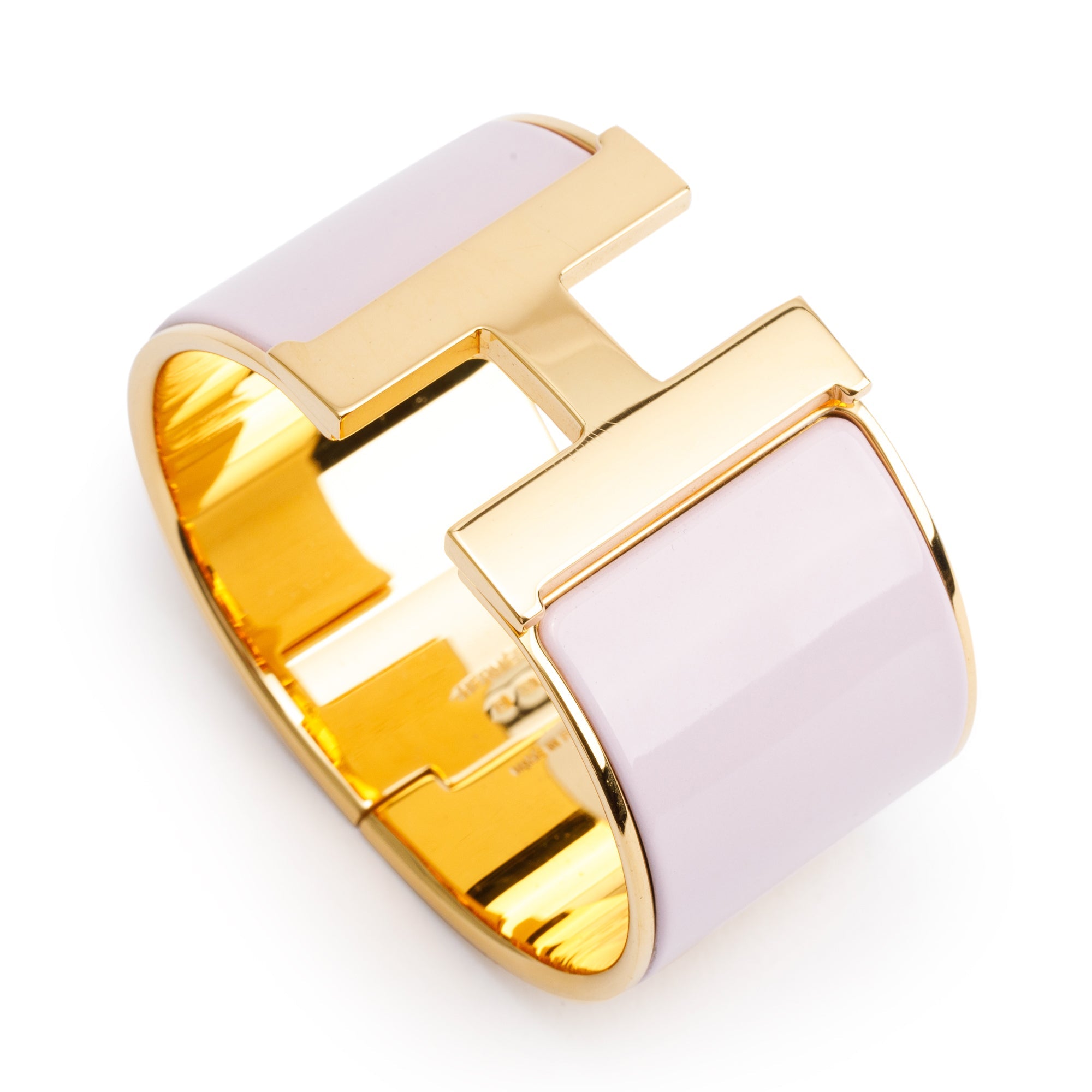 Hermes Gold-Plated Pink Enamel Clic H XL Bracelet