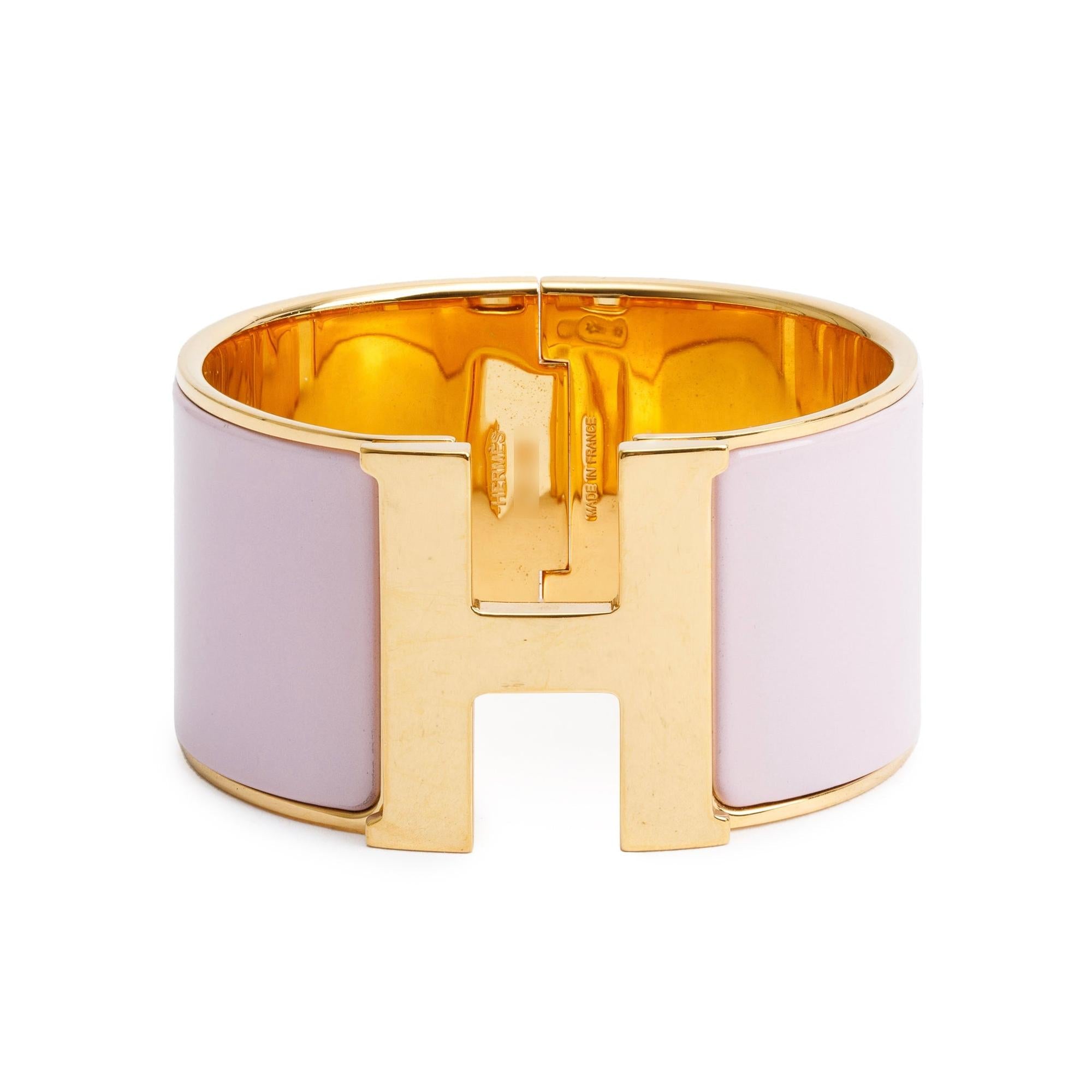 Hermes Gold-Plated Pink Enamel Clic H XL Bracelet