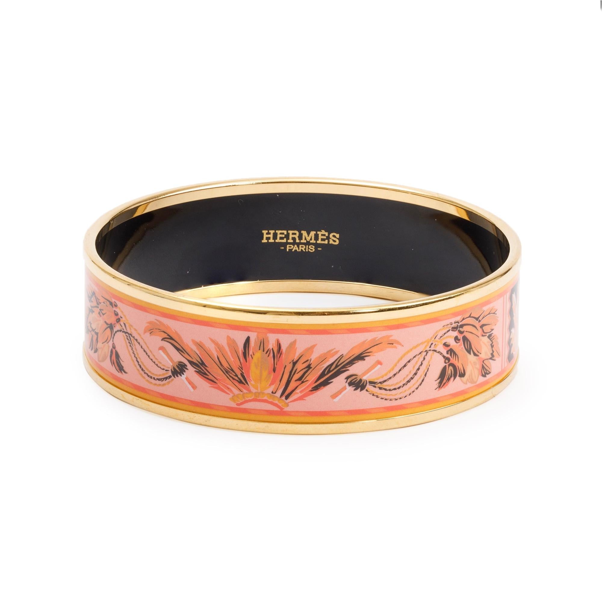 Hermes Gold-Plated Pink & Multicolour Enamel Wide Bangle