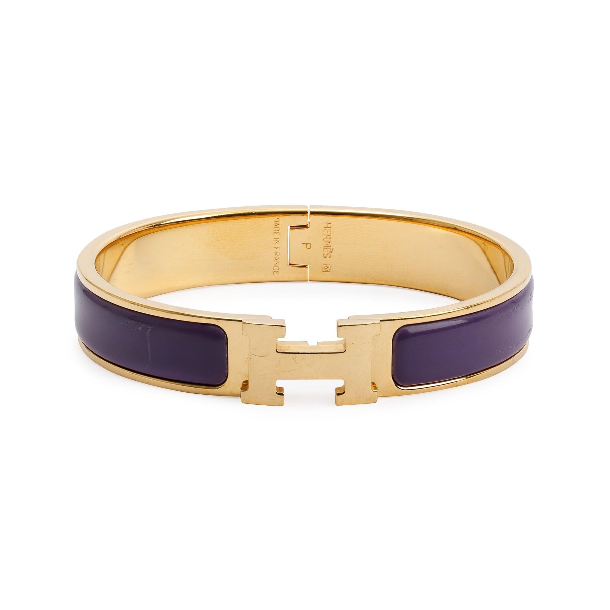 Hermes Gold-Plated Purple Enamel 12 MM Clic H Bracelet