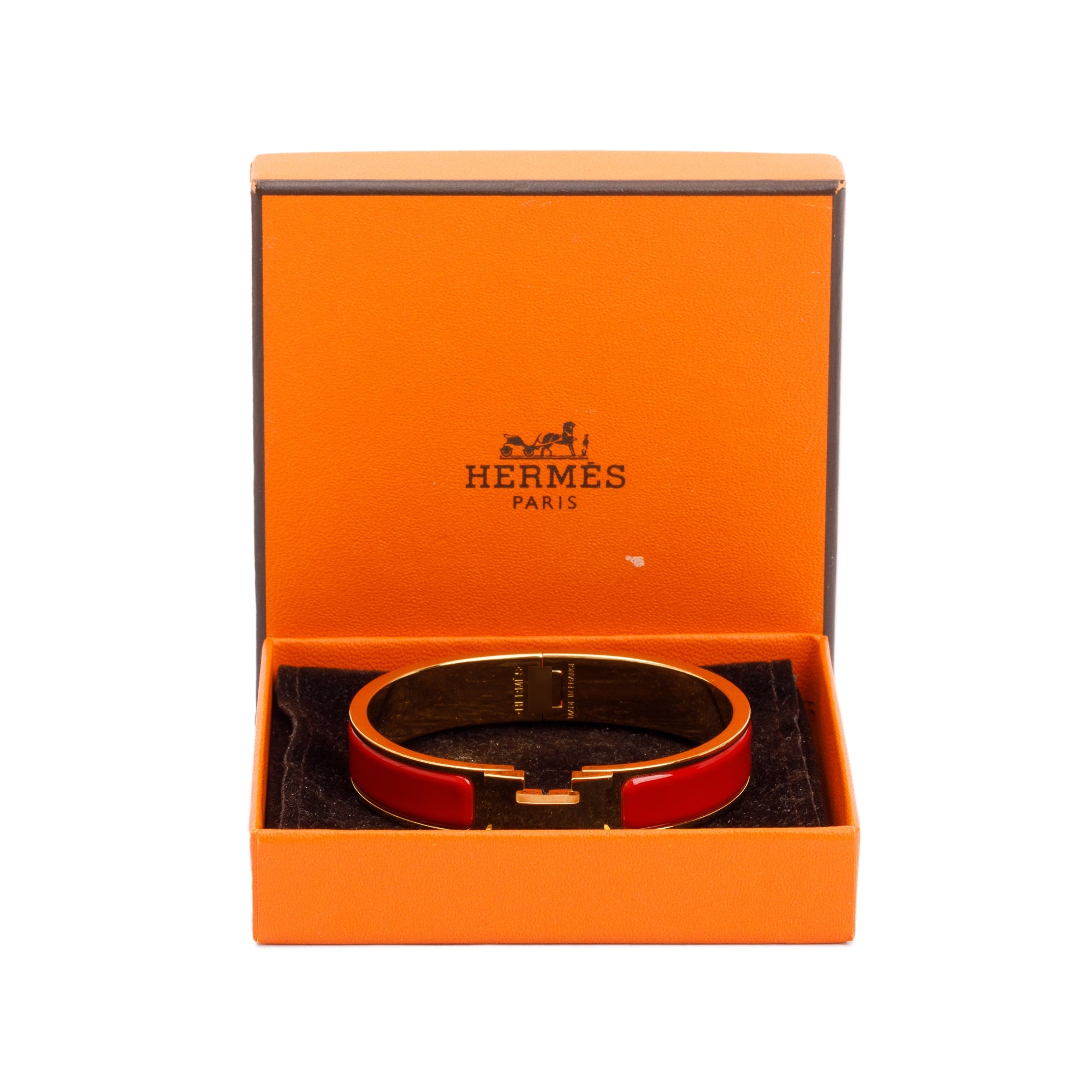 Hermes Gold-Plated Red Enamel 12 MM Clic H Bracelet w/ Box