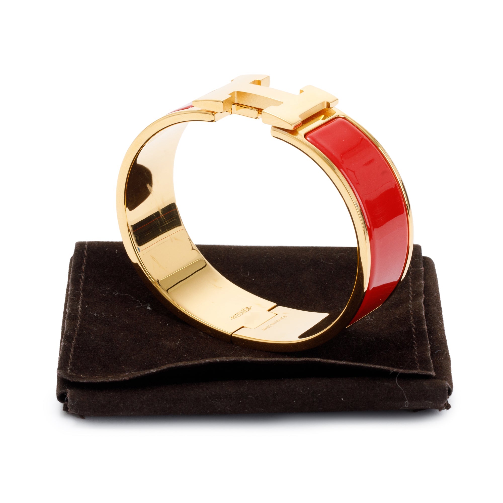 Hermes Gold-Plated Red Enamel Clic Clac H Bracelet