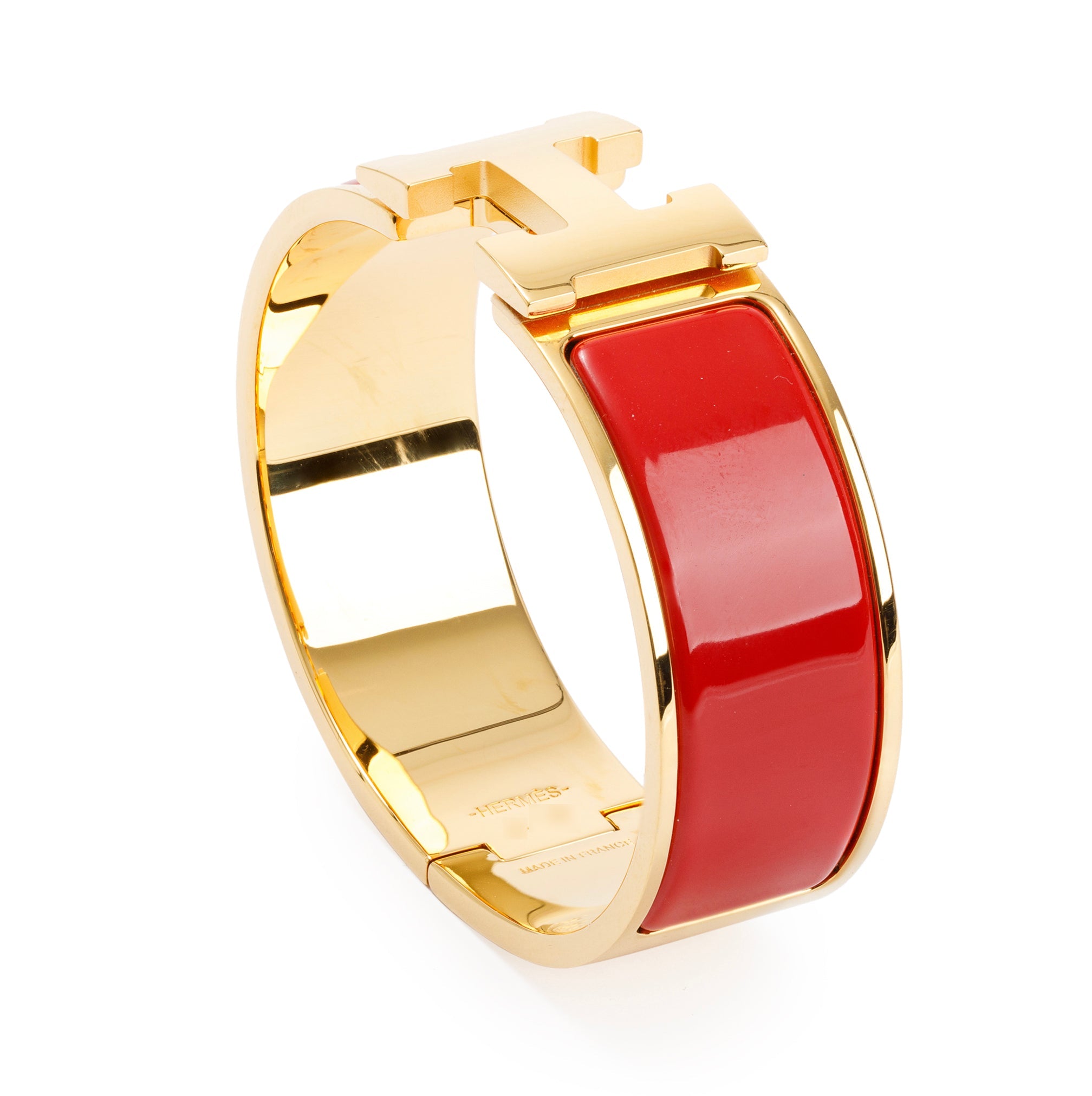 Hermes Gold-Plated Red Enamel Clic Clac H Bracelet