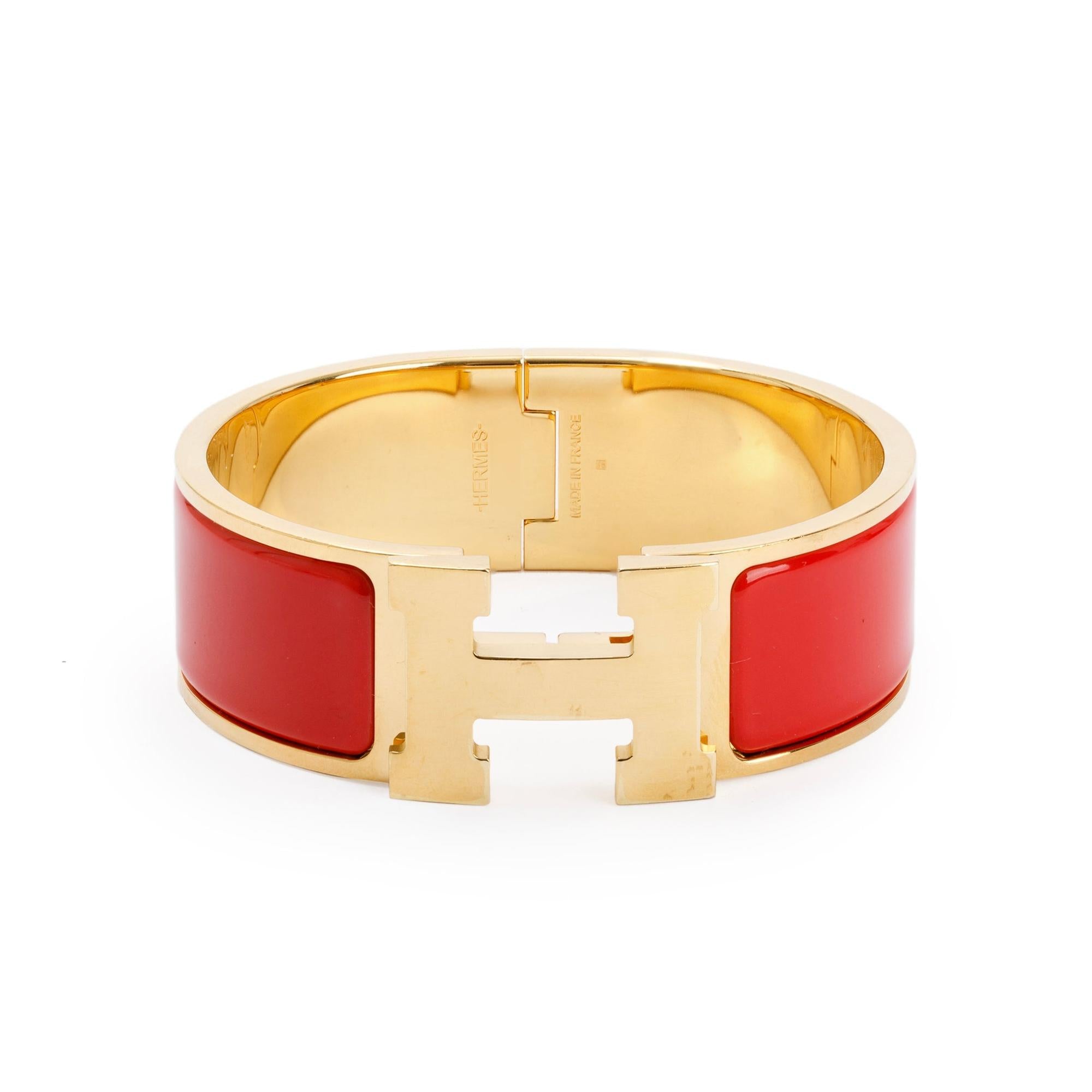 Hermes Gold-Plated Red Enamel Clic Clac H Bracelet