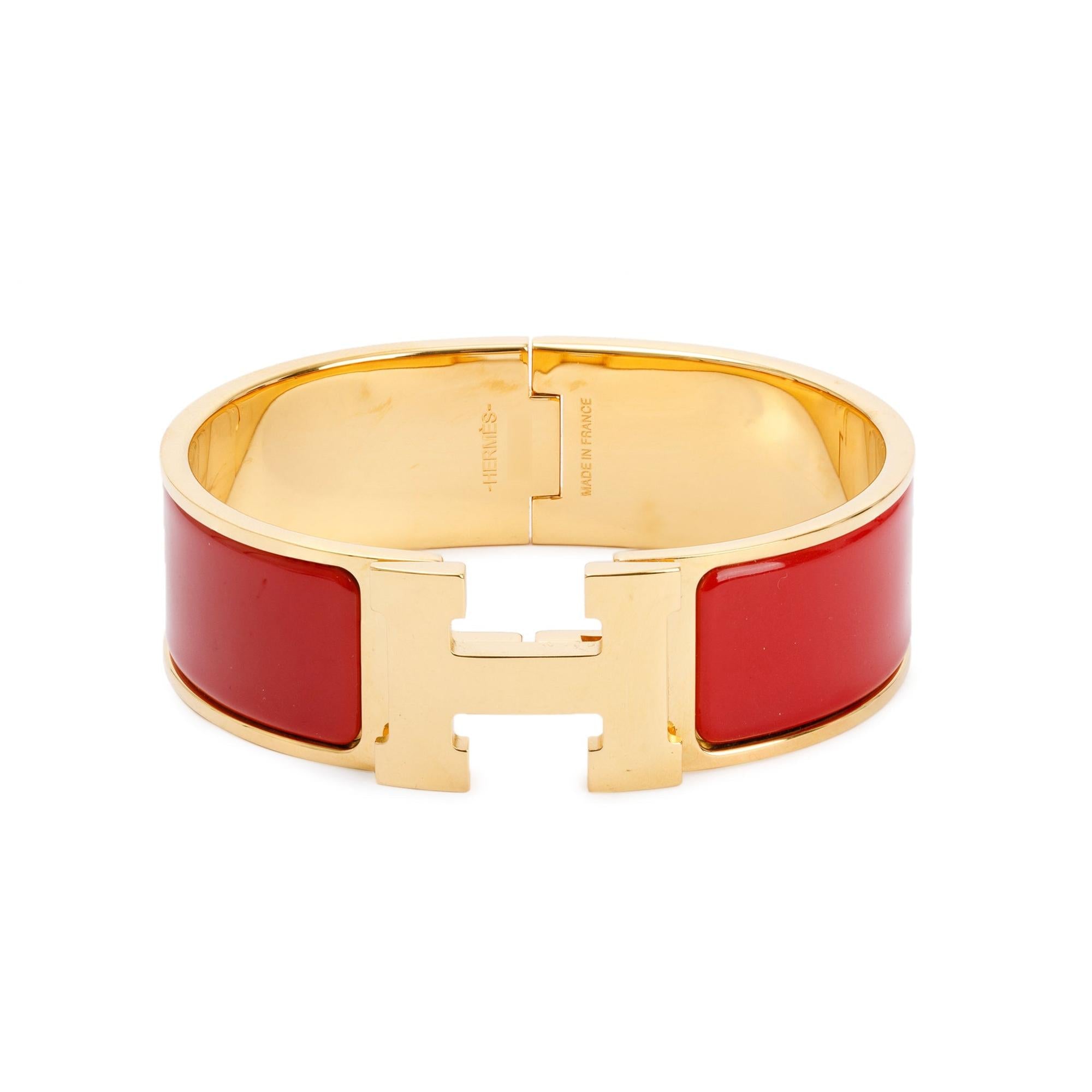 Hermes Gold-Plated Red Enamel Clic Clac H Bracelet