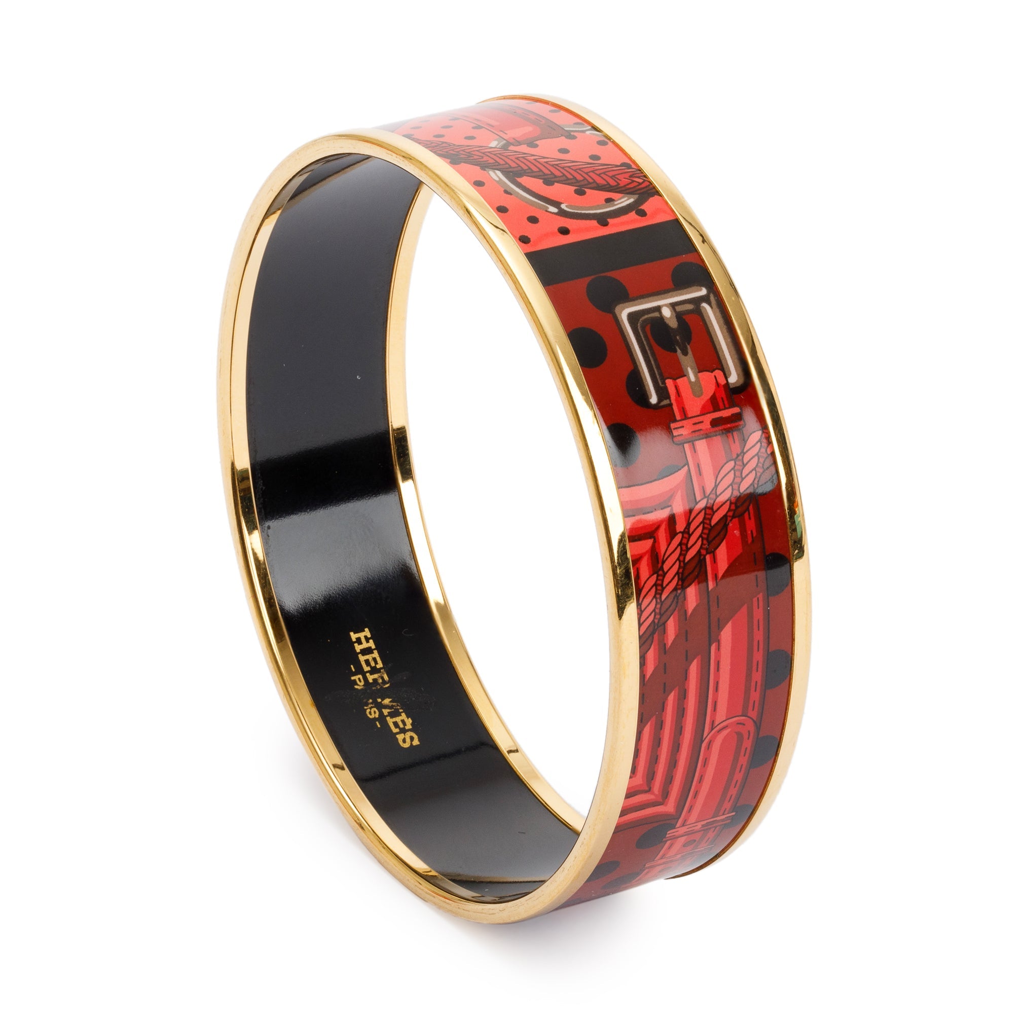 Hermes Gold-Plated Red Enamel Wide Bangle w/ Box