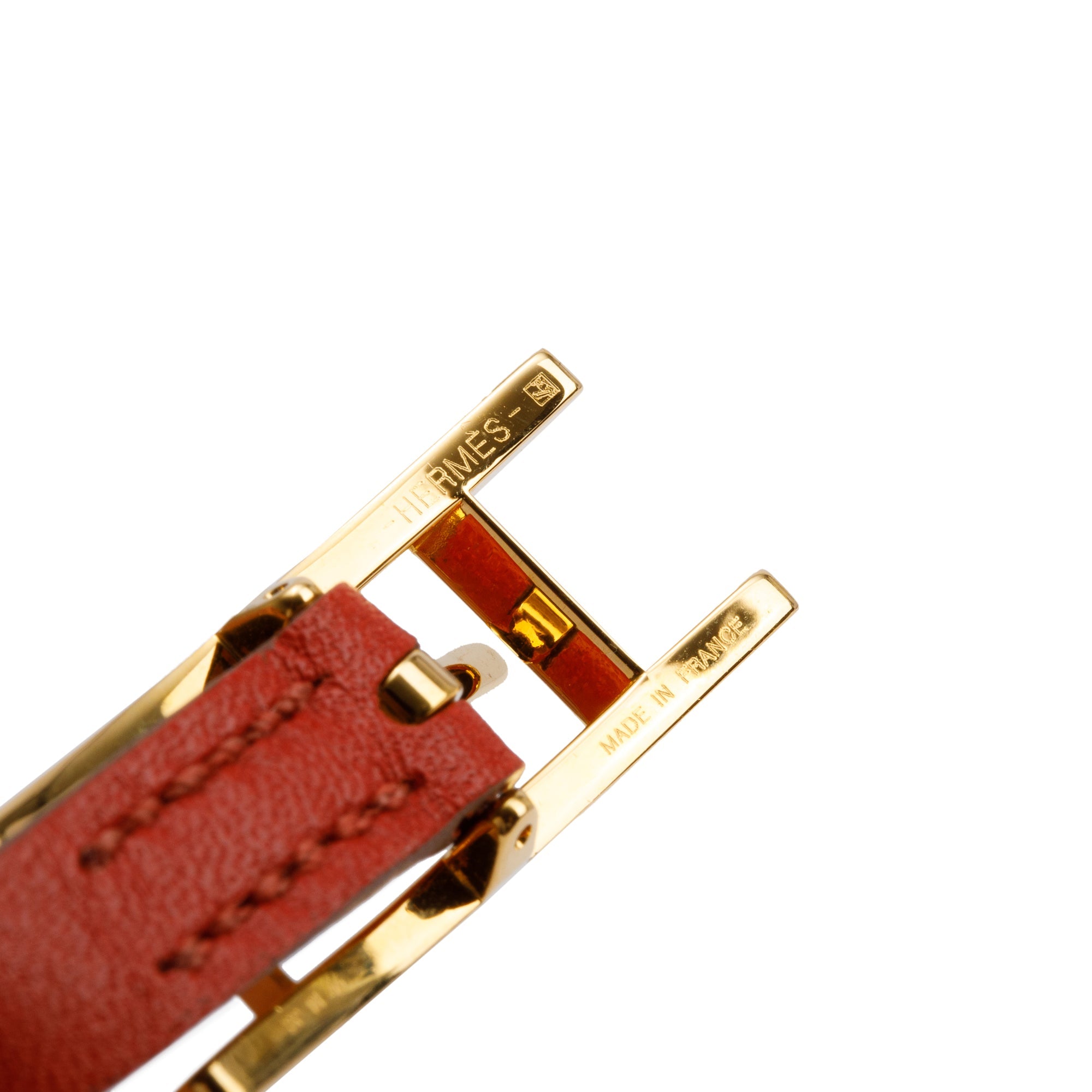 Hermes Gold Plated Red/Yellow Swift Leather Behapi Double Tour Bracelet w/ Box