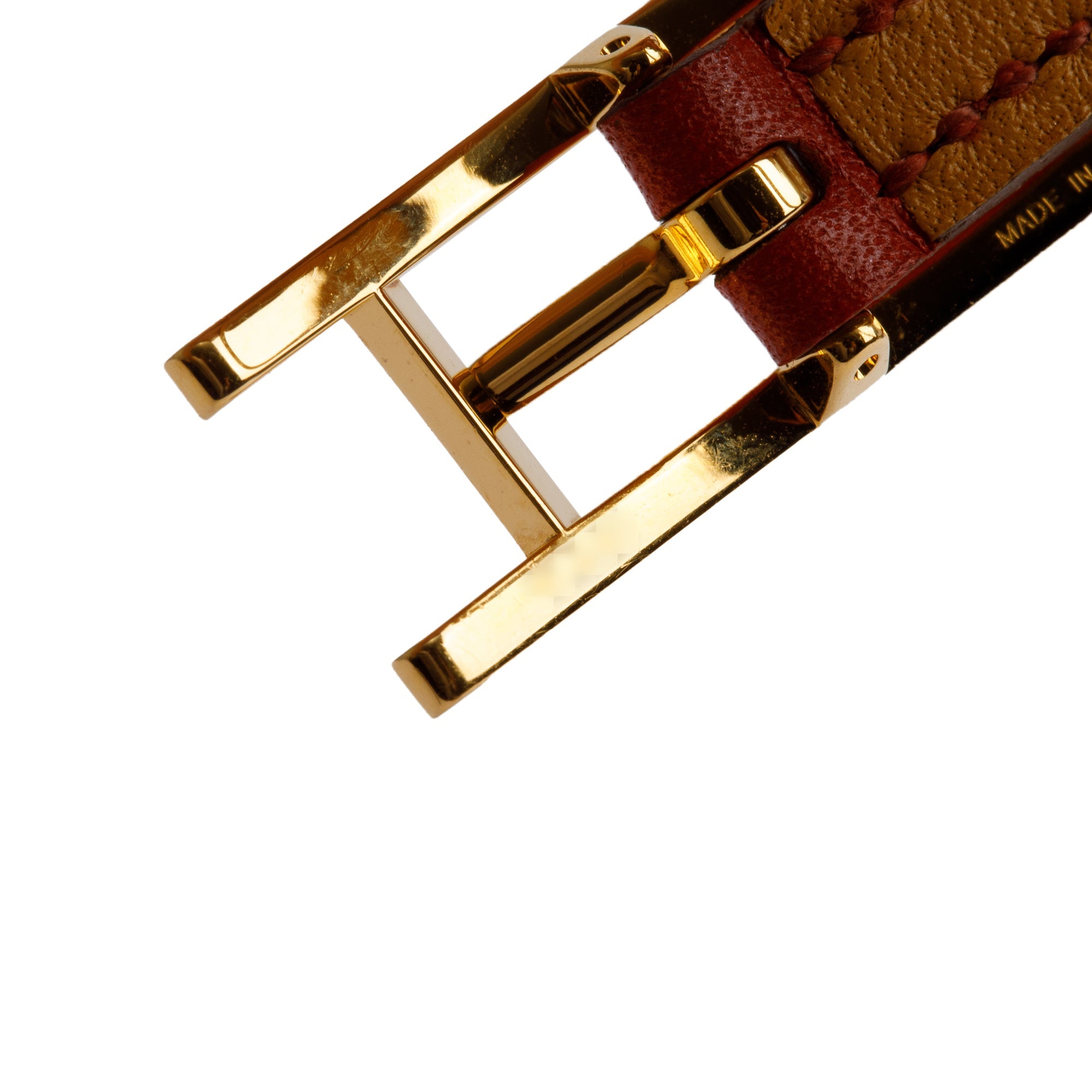 Hermes Gold Plated Red/Yellow Swift Leather Behapi Double Tour Bracelet w/ Box