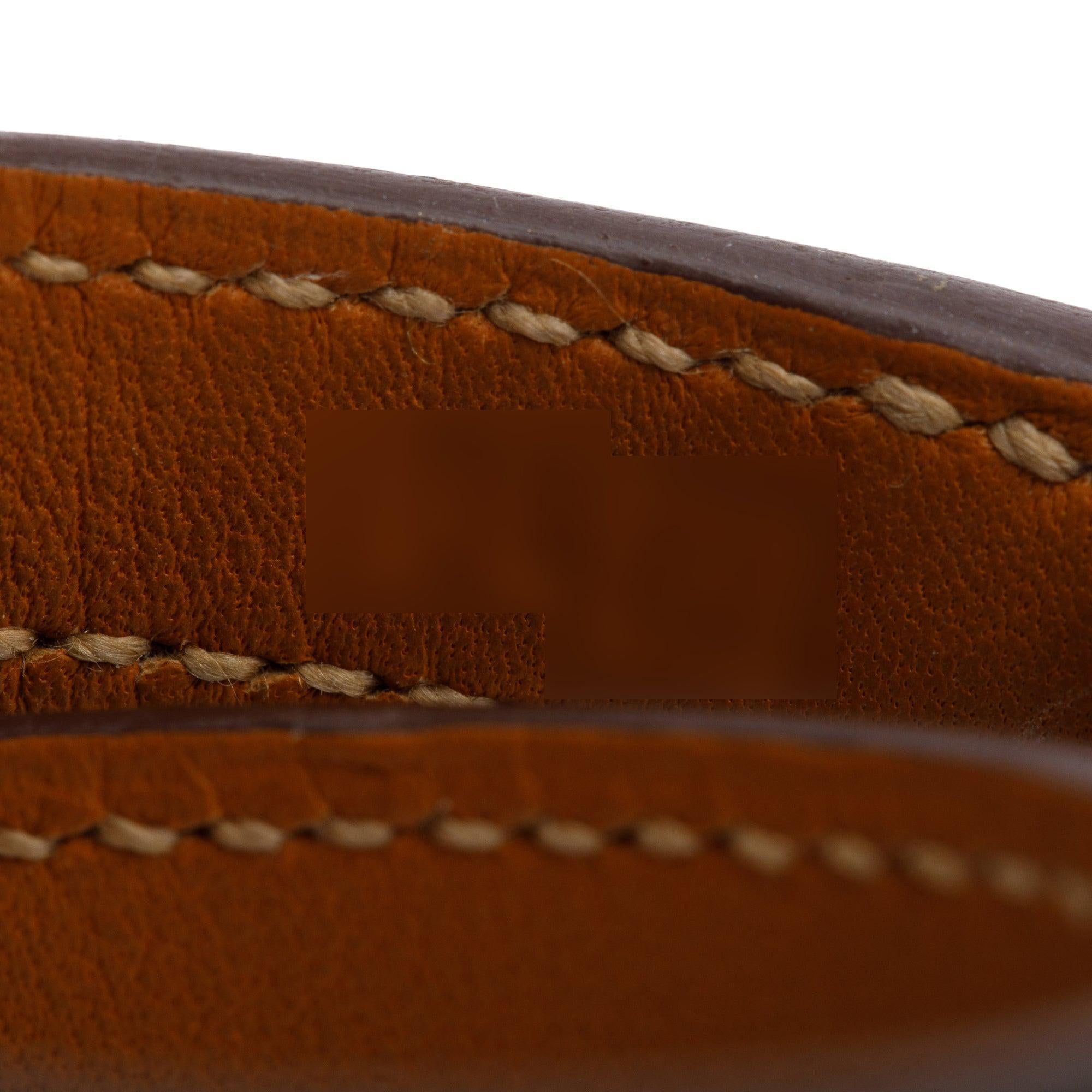 Hermes Gold Plated Rivale Double Tour Etoupe Leather Bracelet, Size S w/ Box