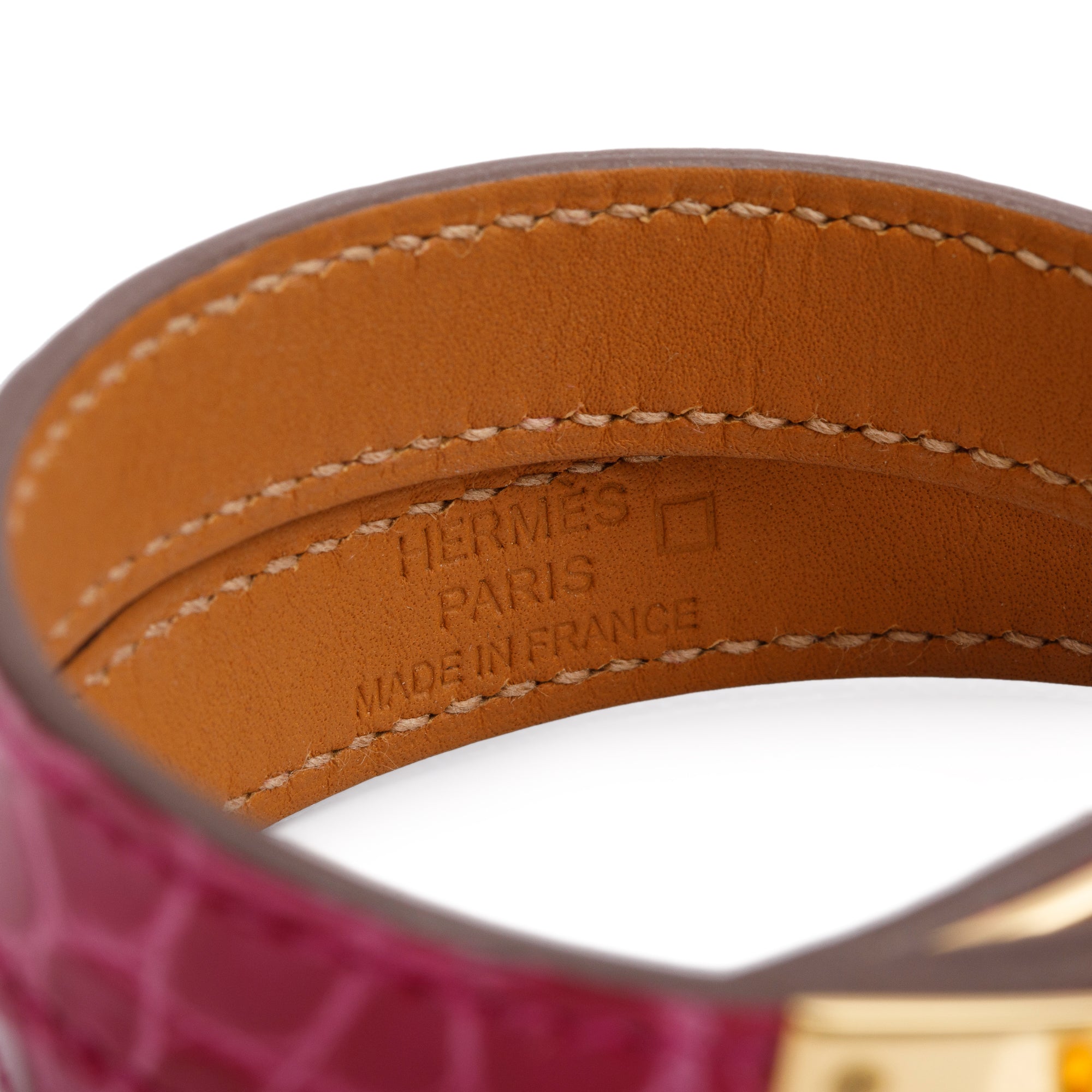 Hermes Gold Plated Rose Scheherazade Alligator Kelly Double Tour Bracelet, Size S w/ Box