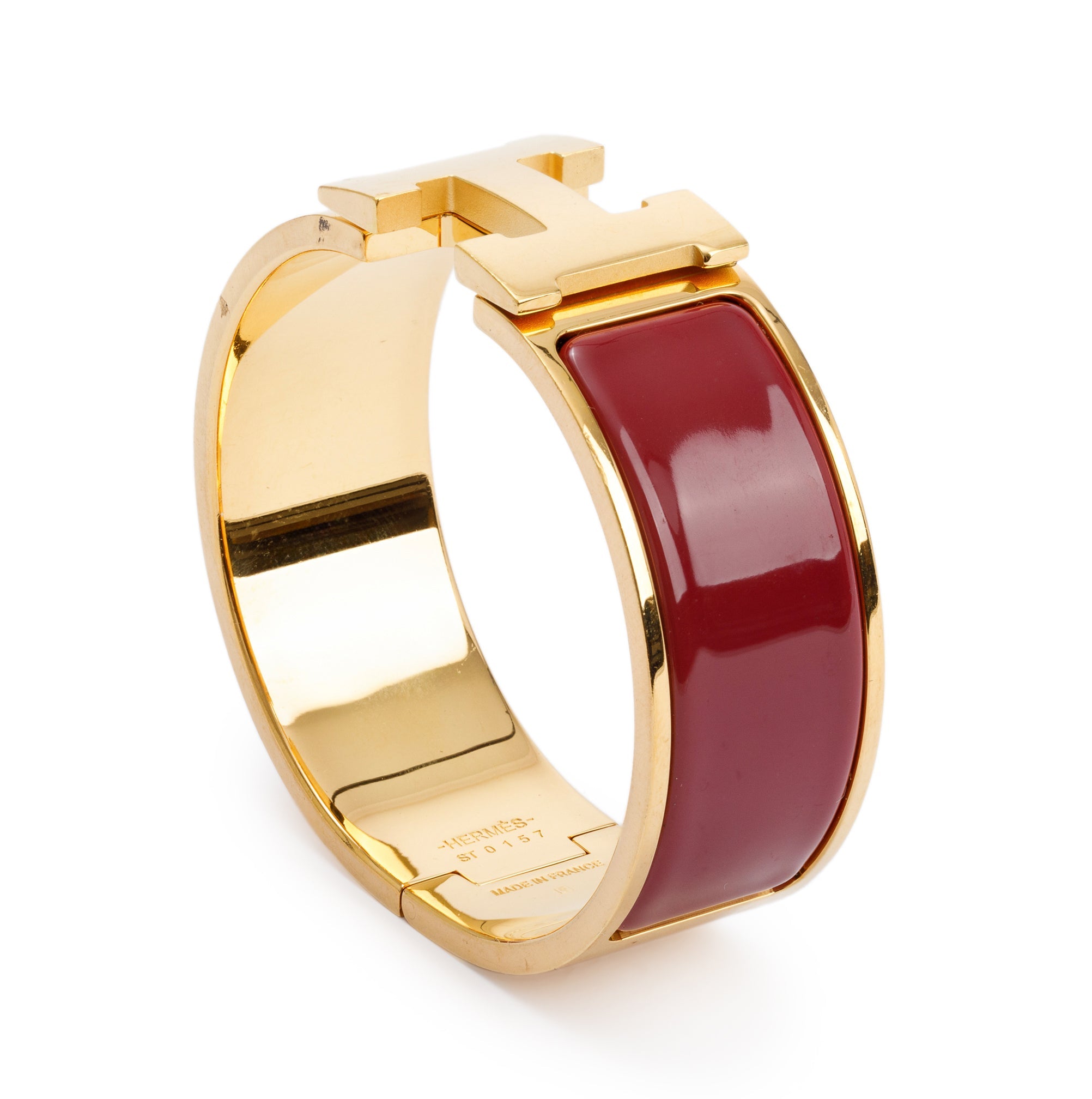 Hermes Gold-Plated Rouge Enamel Clic Clac H Bracelet