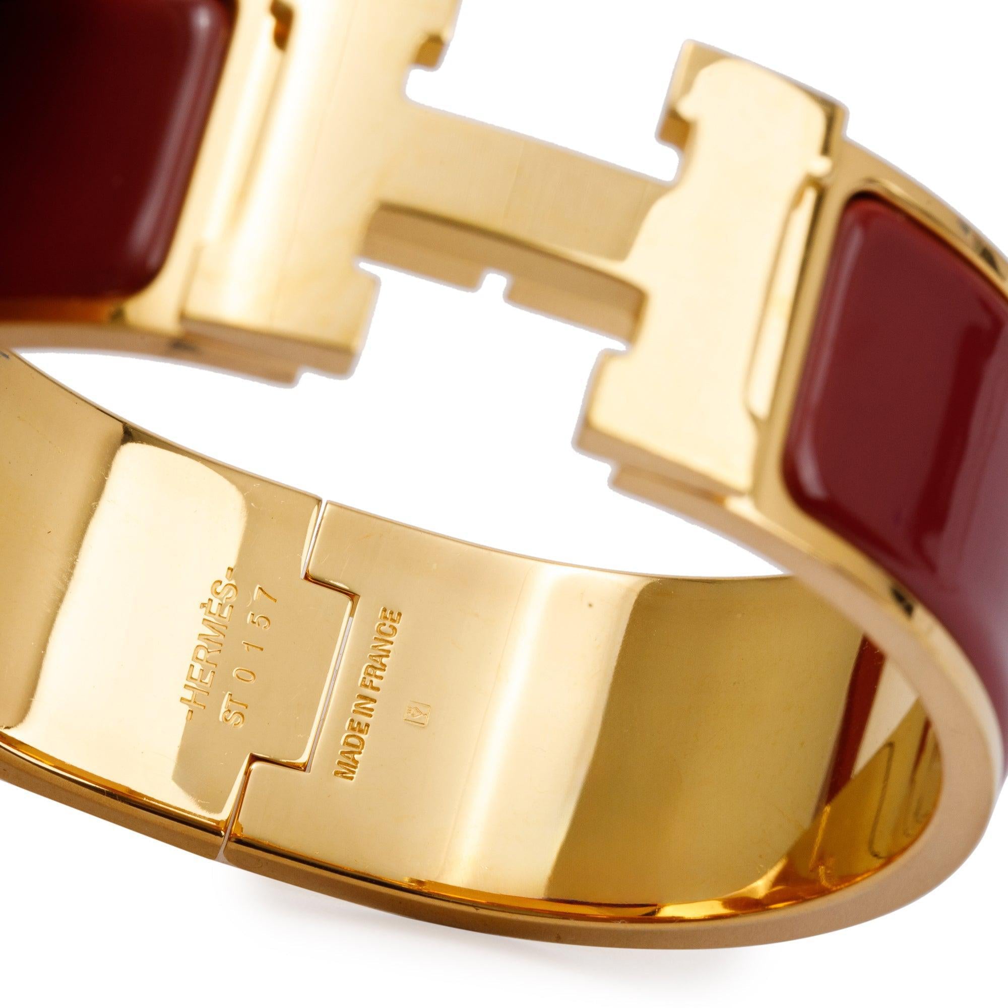 Hermes Gold-Plated Rouge Enamel Clic Clac H Bracelet
