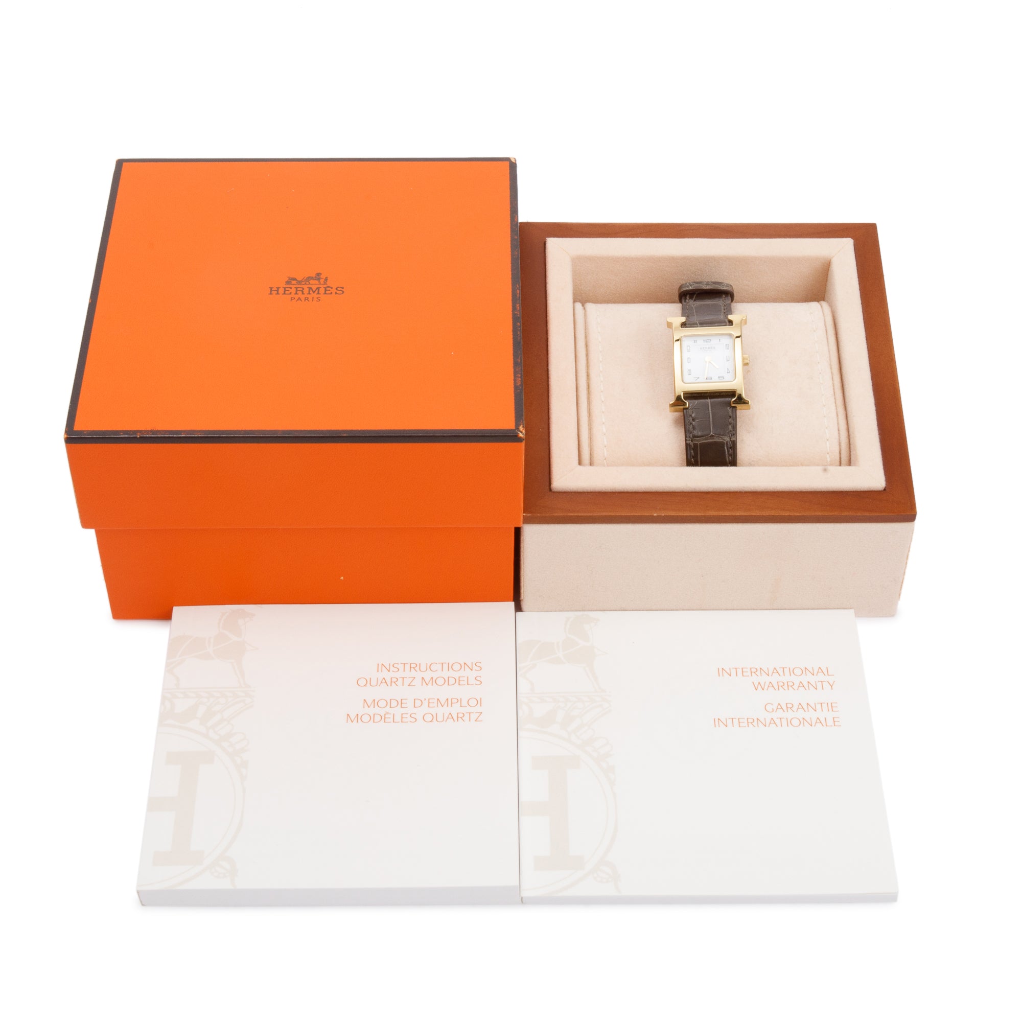 Hermes Gold Plated Stainless Steel Heure H Mini Model 21 MM Watch w/ Box