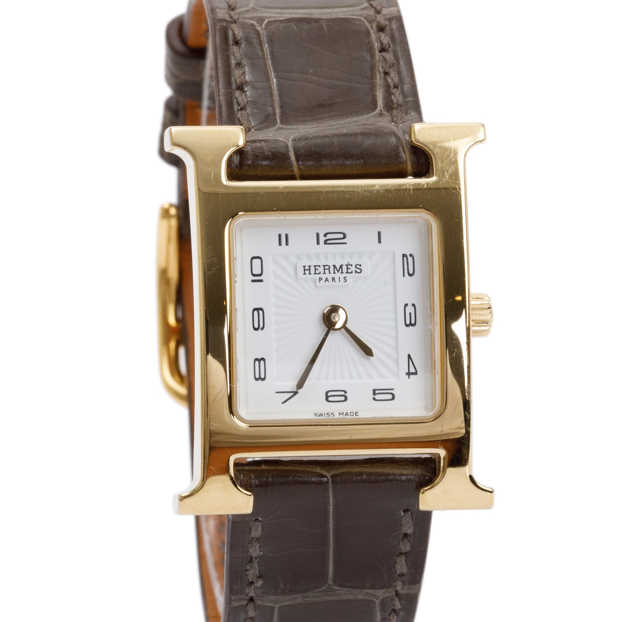 Hermes Gold Plated Stainless Steel Heure H Mini Model 21 MM Watch w/ Box