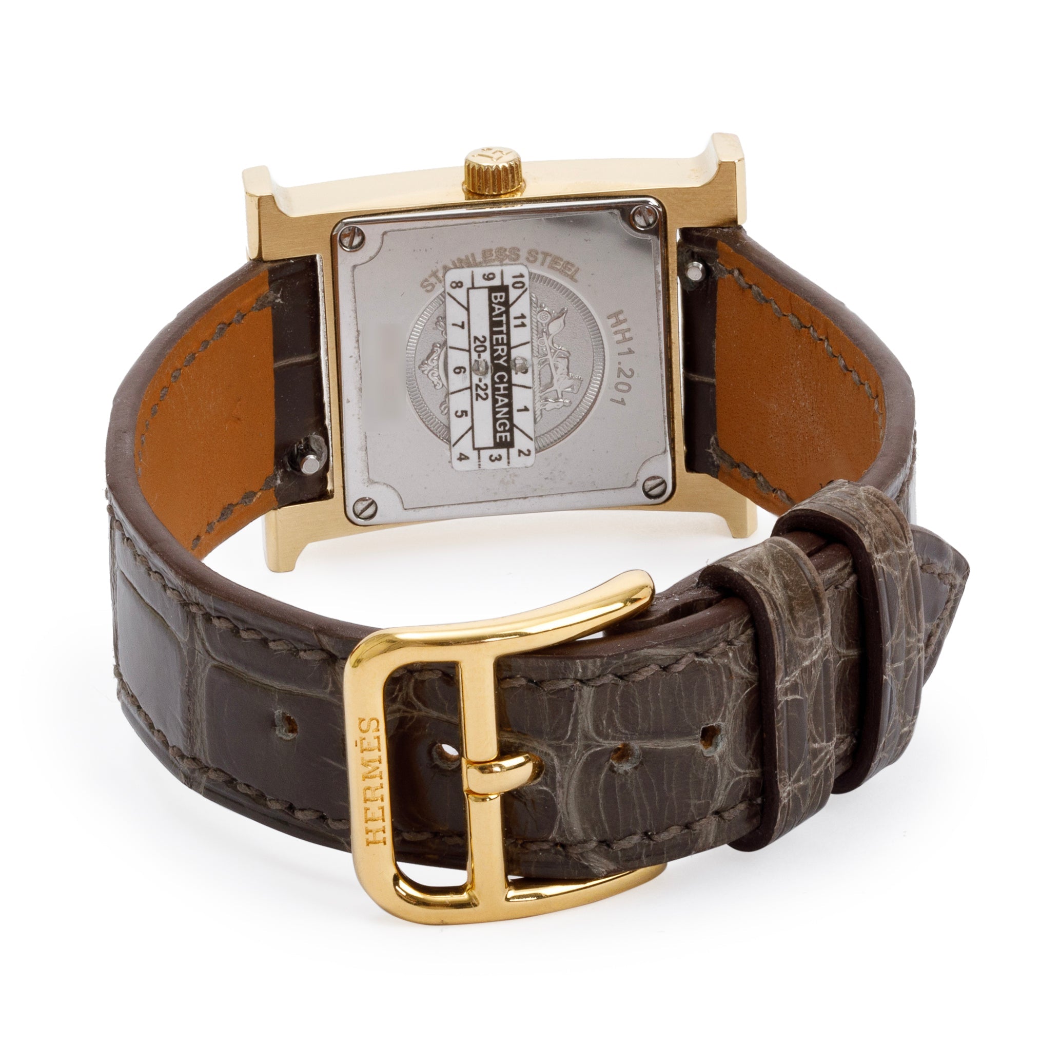 Hermes Gold Plated Stainless Steel Heure H Mini Model 21 MM Watch w/ Box