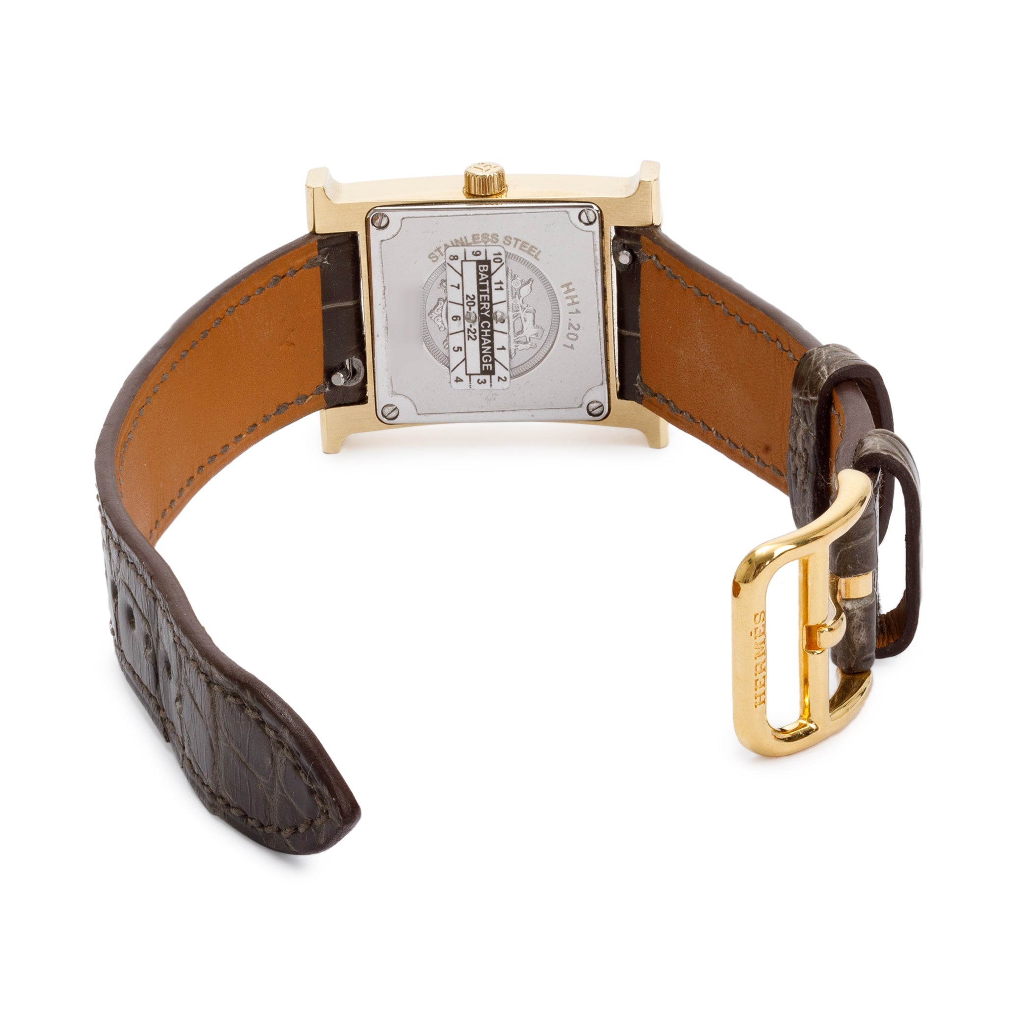 Hermes Gold Plated Stainless Steel Heure H Mini Model 21 MM Watch w/ Box