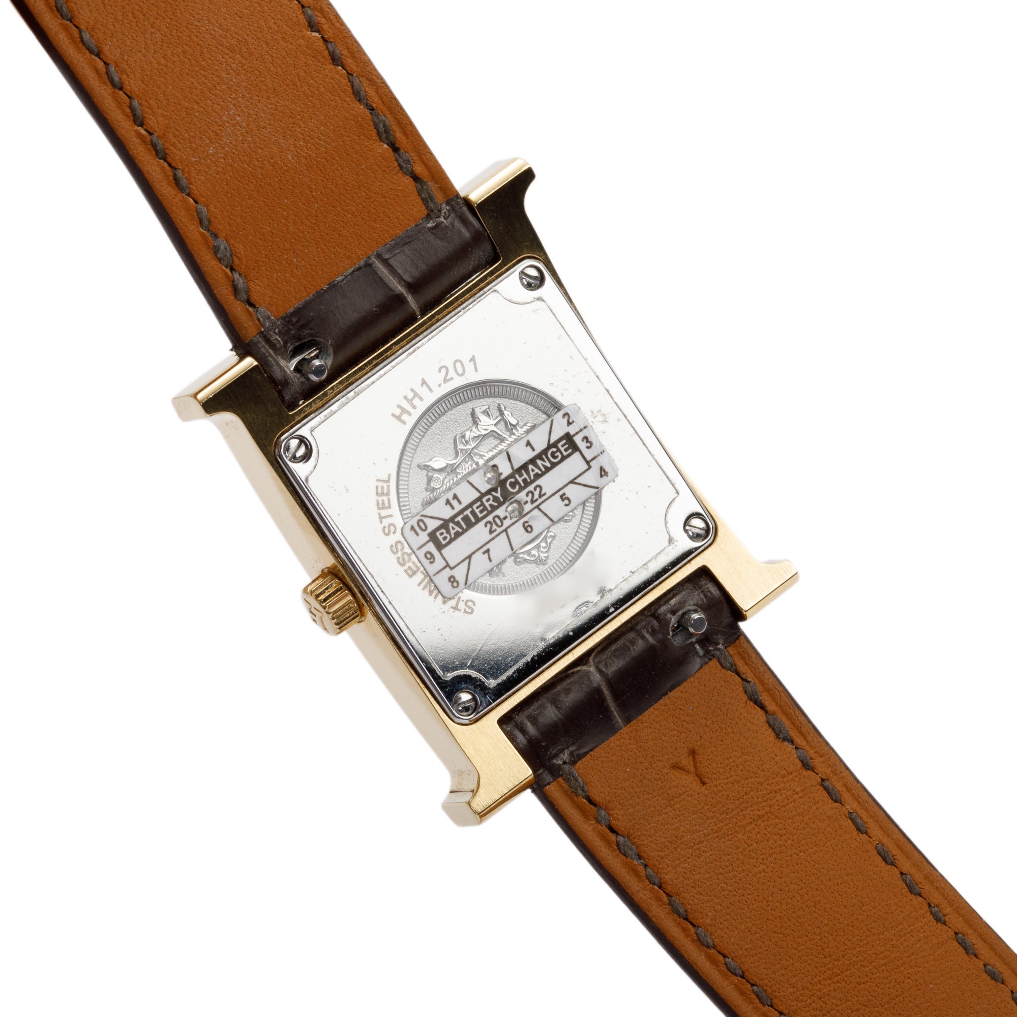 Hermes Gold Plated Stainless Steel Heure H Mini Model 21 MM Watch w/ Box