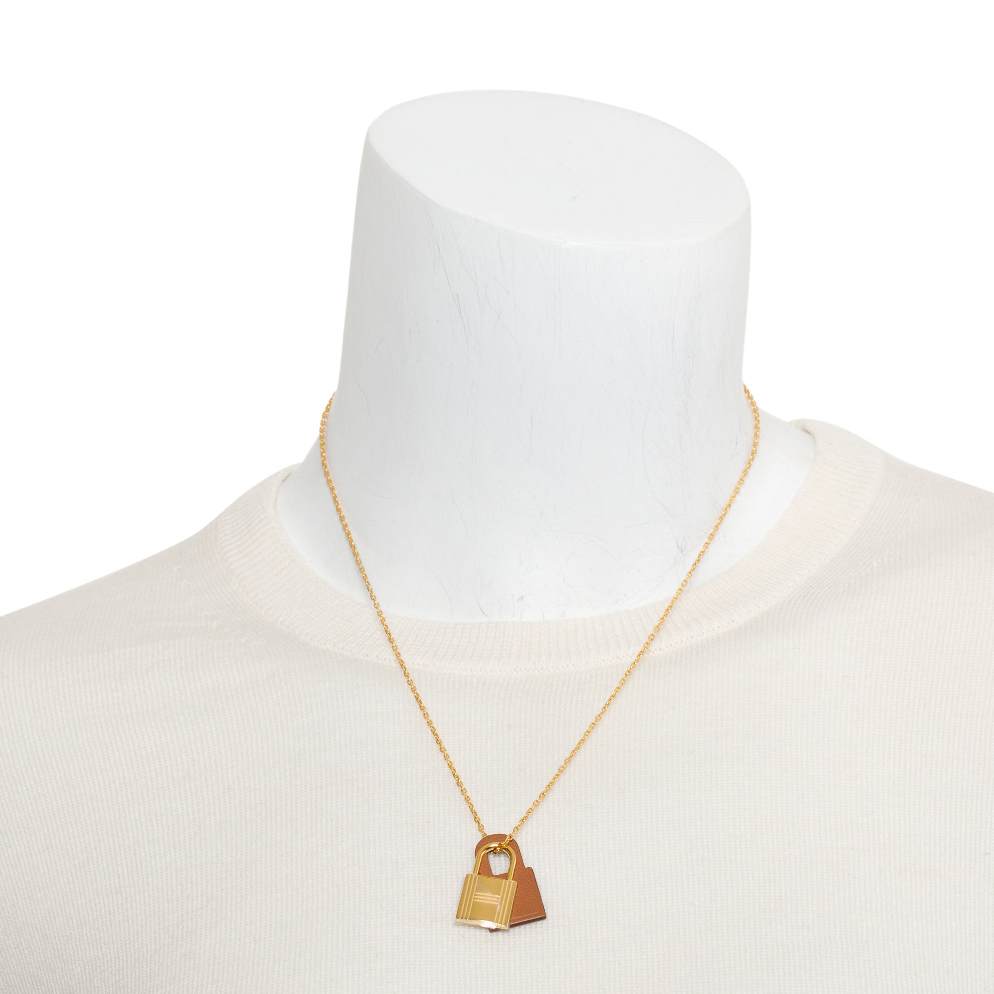 Hermes Gold-Plated Tan Swift Leather O'Kelly Pendant Necklace w/ Box