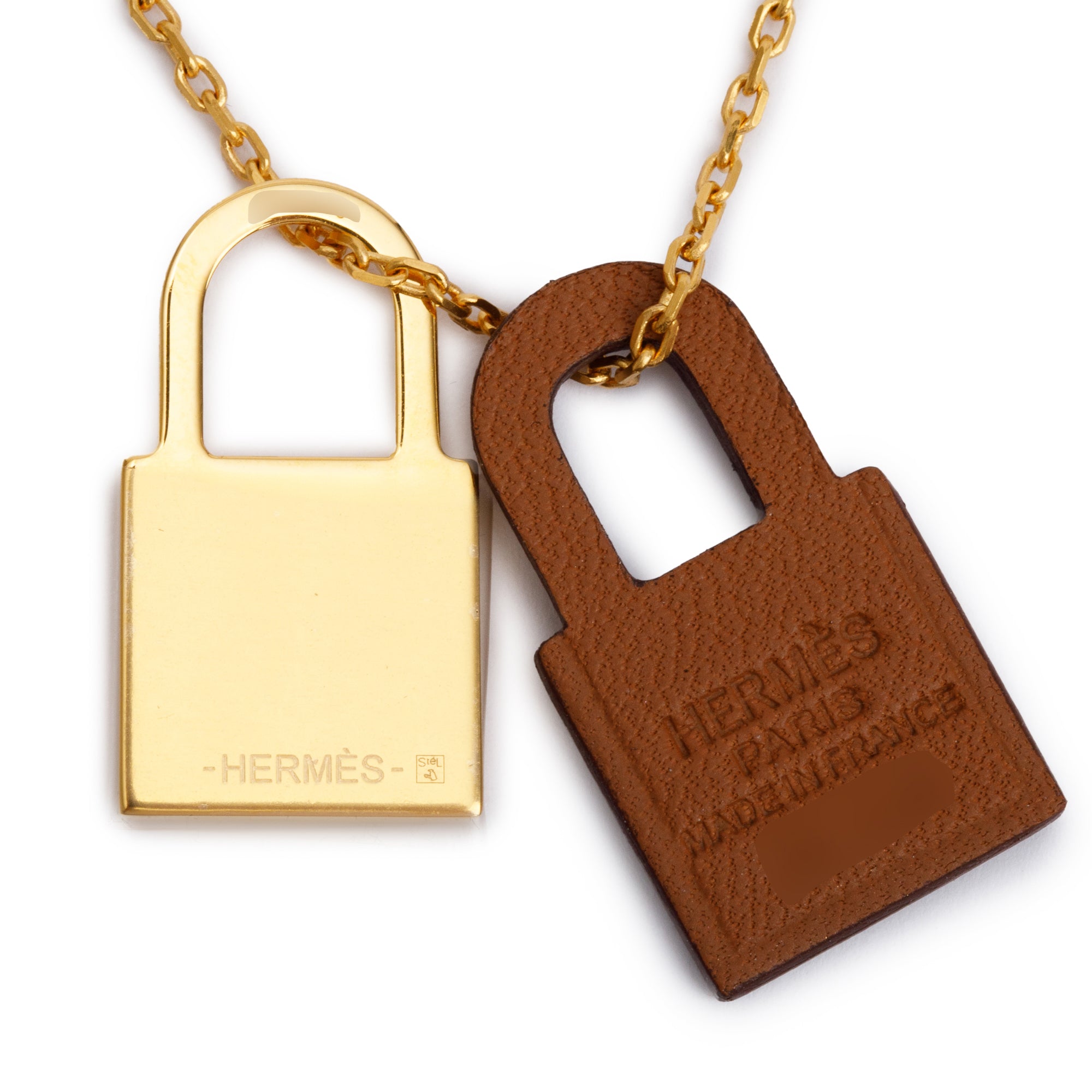 Hermes Gold-Plated Tan Swift Leather O'Kelly Pendant Necklace w/ Box