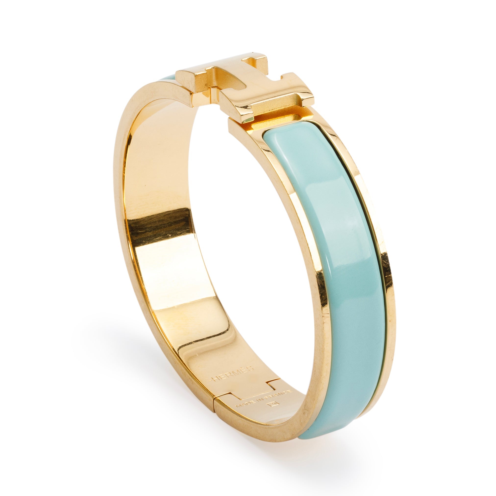 Hermes Gold Plated Turquoise Enamel 12 MM Clic H Bracelet