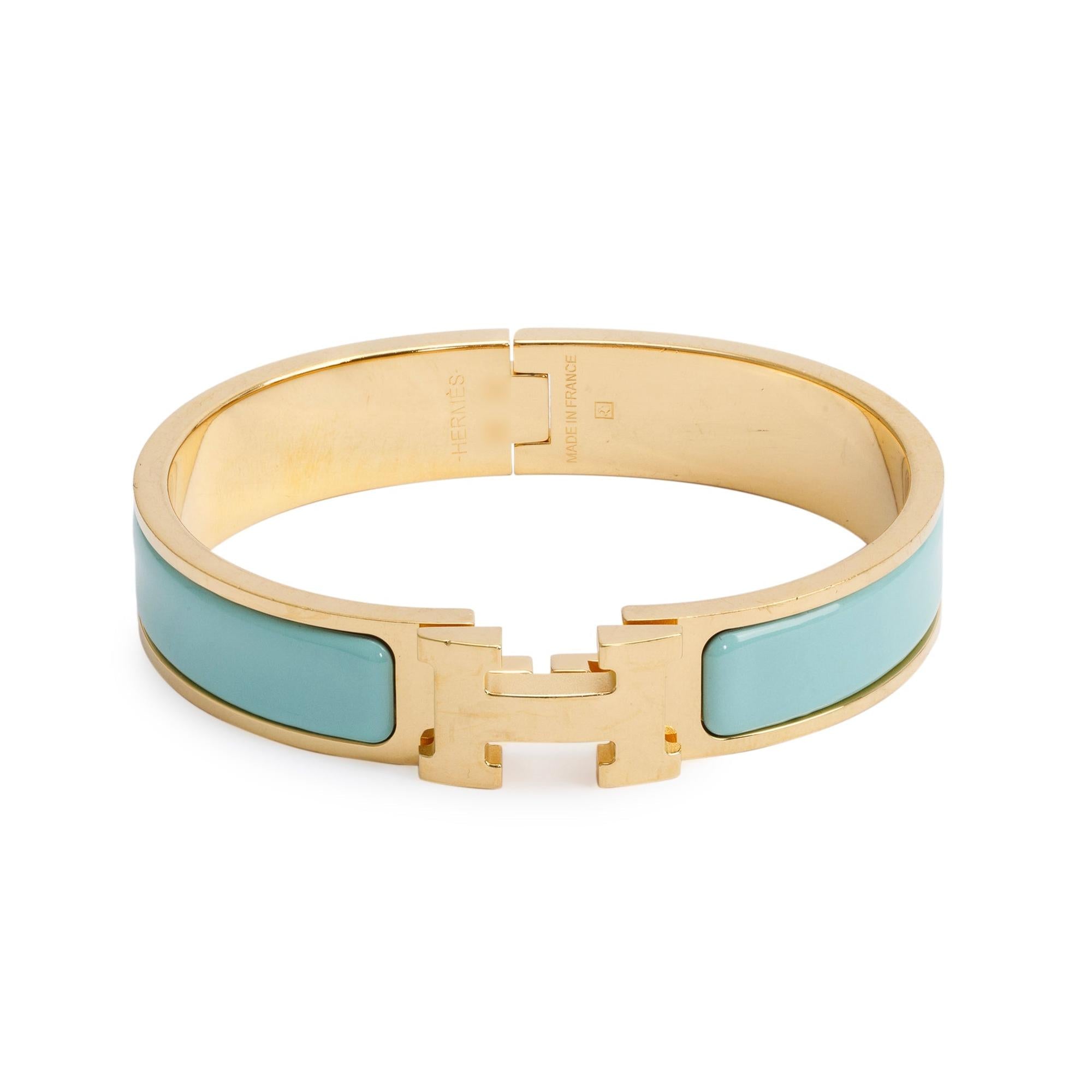 Hermes Gold Plated Turquoise Enamel 12 MM Clic H Bracelet