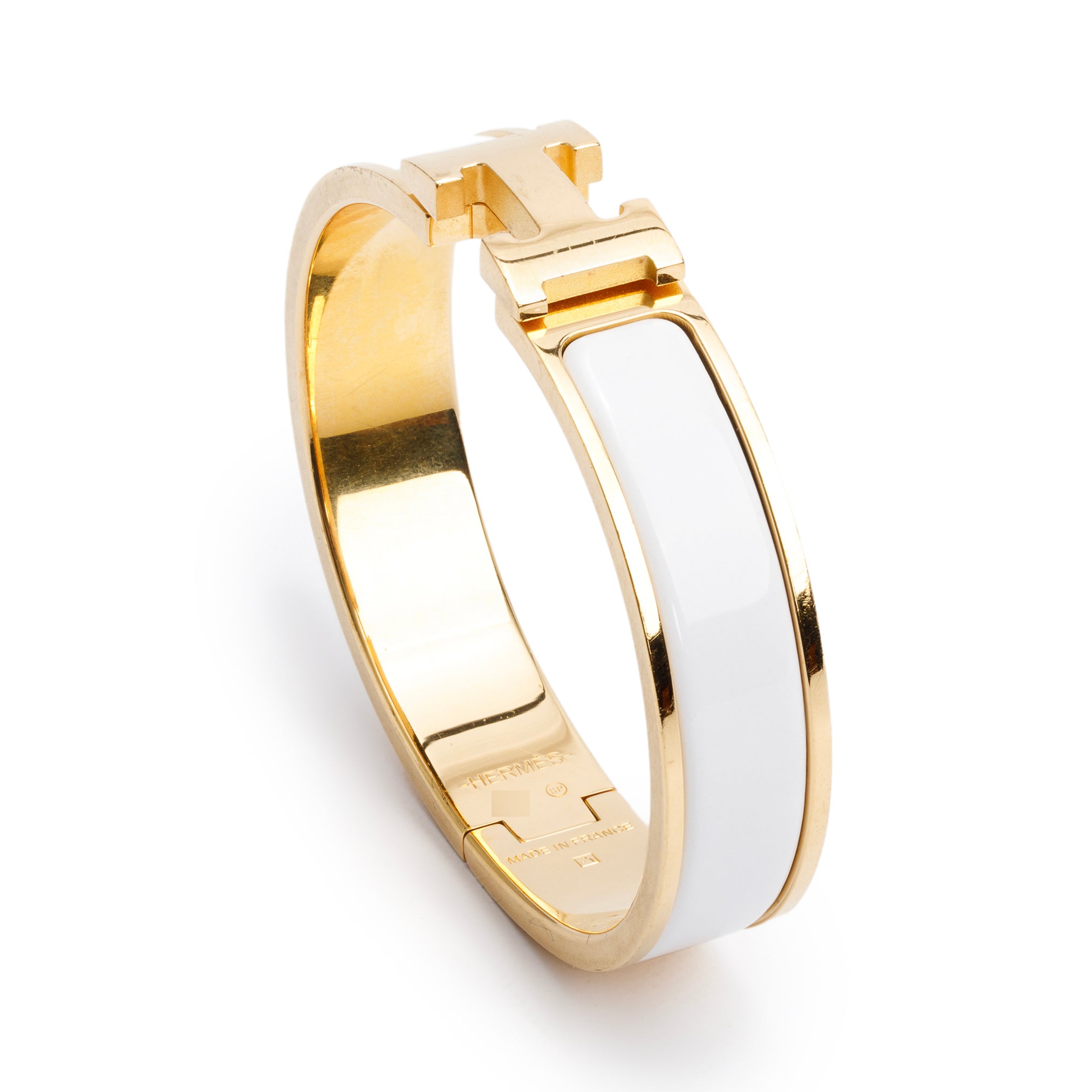 Hermes Gold Plated White Enamel 12 MM Clic H Bracelet