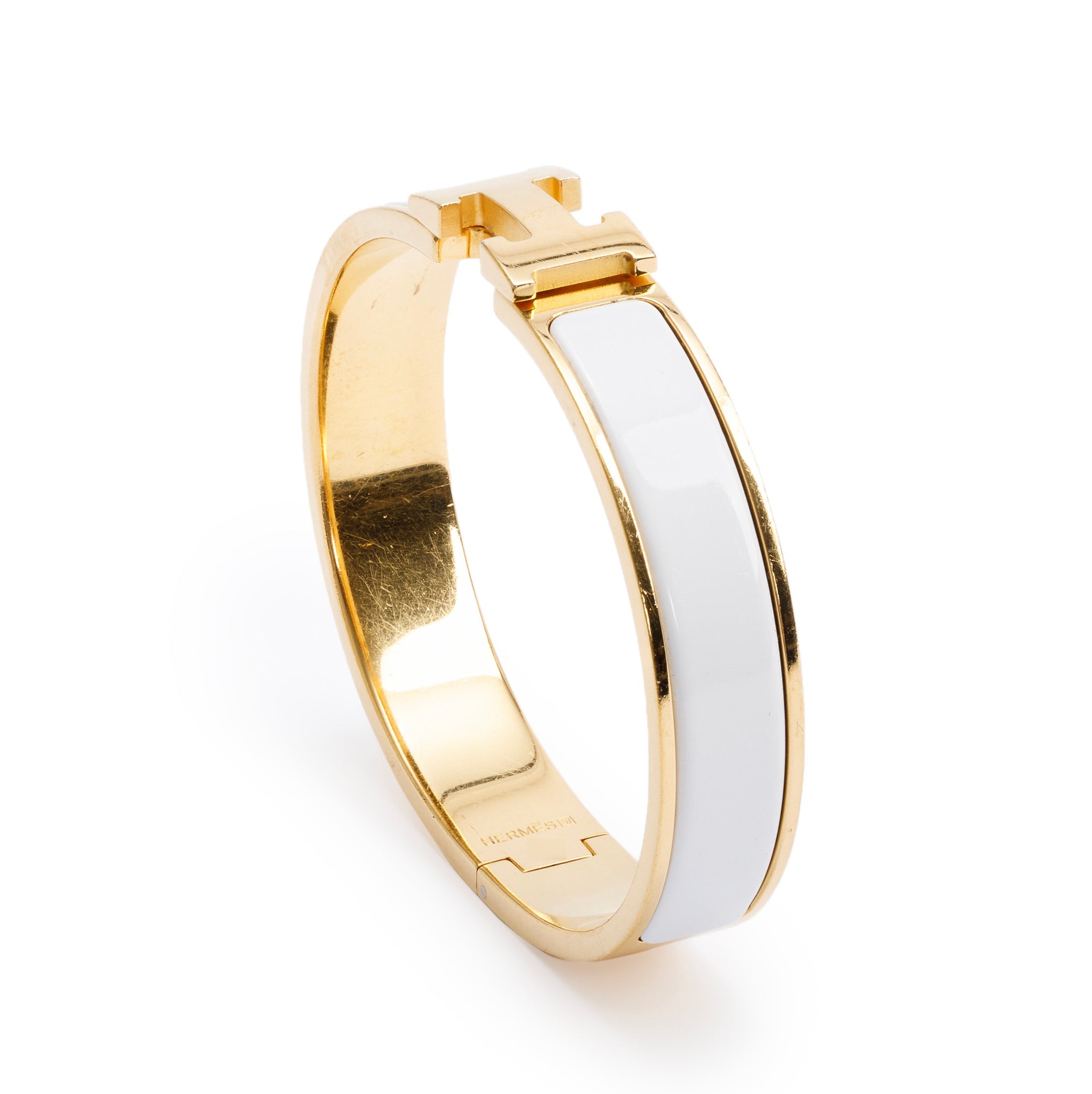 Hermes Gold-Plated White Enamel 12 MM Clic H Bracelet