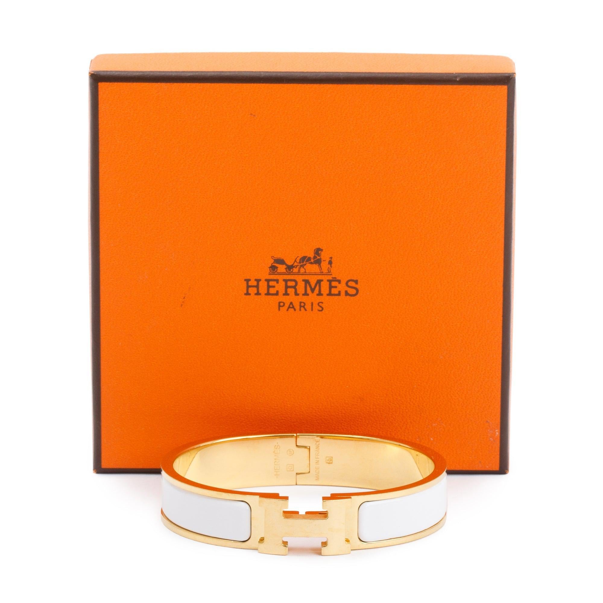 Hermes Gold-Plated White Enamel 12 MM Clic H Bracelet w/ Box
