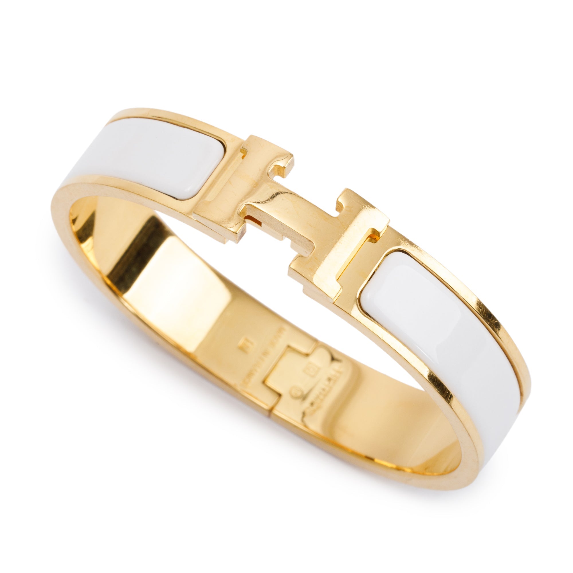 Hermes Gold-Plated White Enamel 12 MM Clic H Bracelet w/ Box
