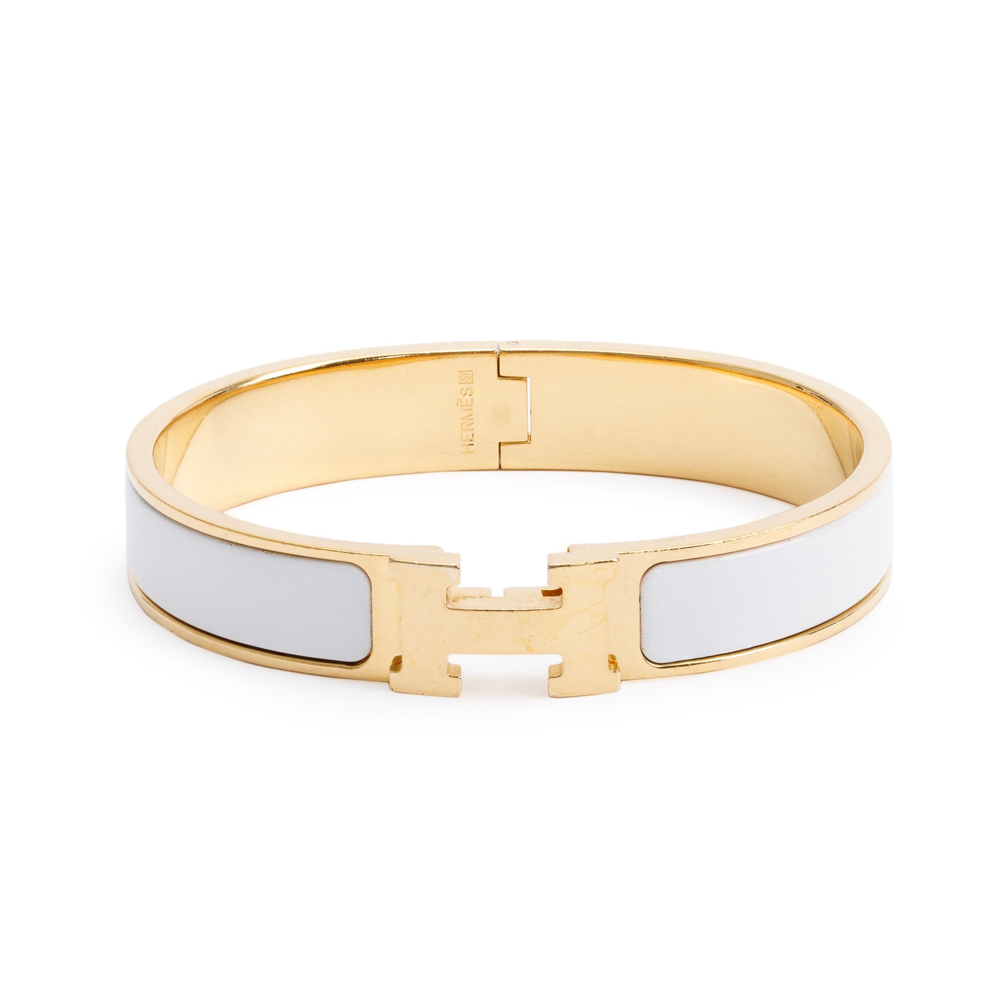 Hermes Gold-Plated White Enamel 12 MM Clic H Bracelet