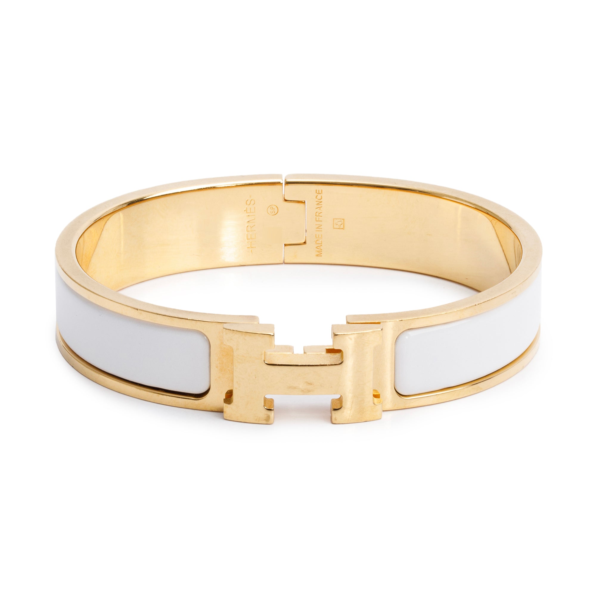 Hermes Gold Plated White Enamel 12 MM Clic H Bracelet