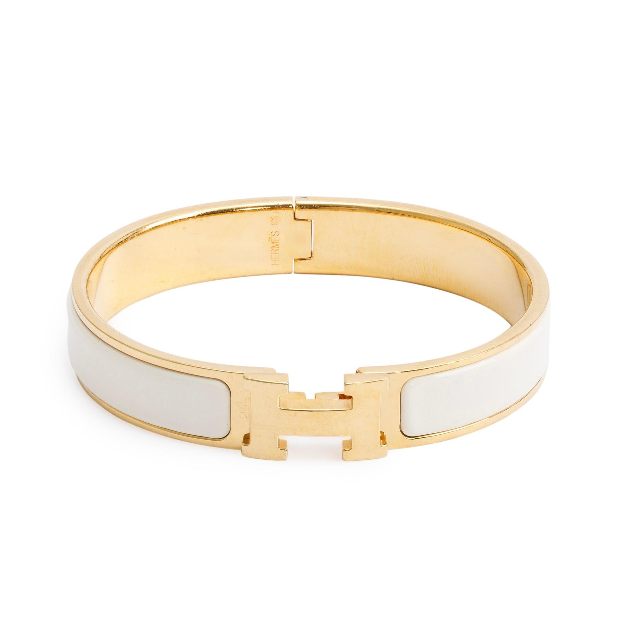 Hermes Gold Plated White Enamel 12 MM Clic H Bracelet
