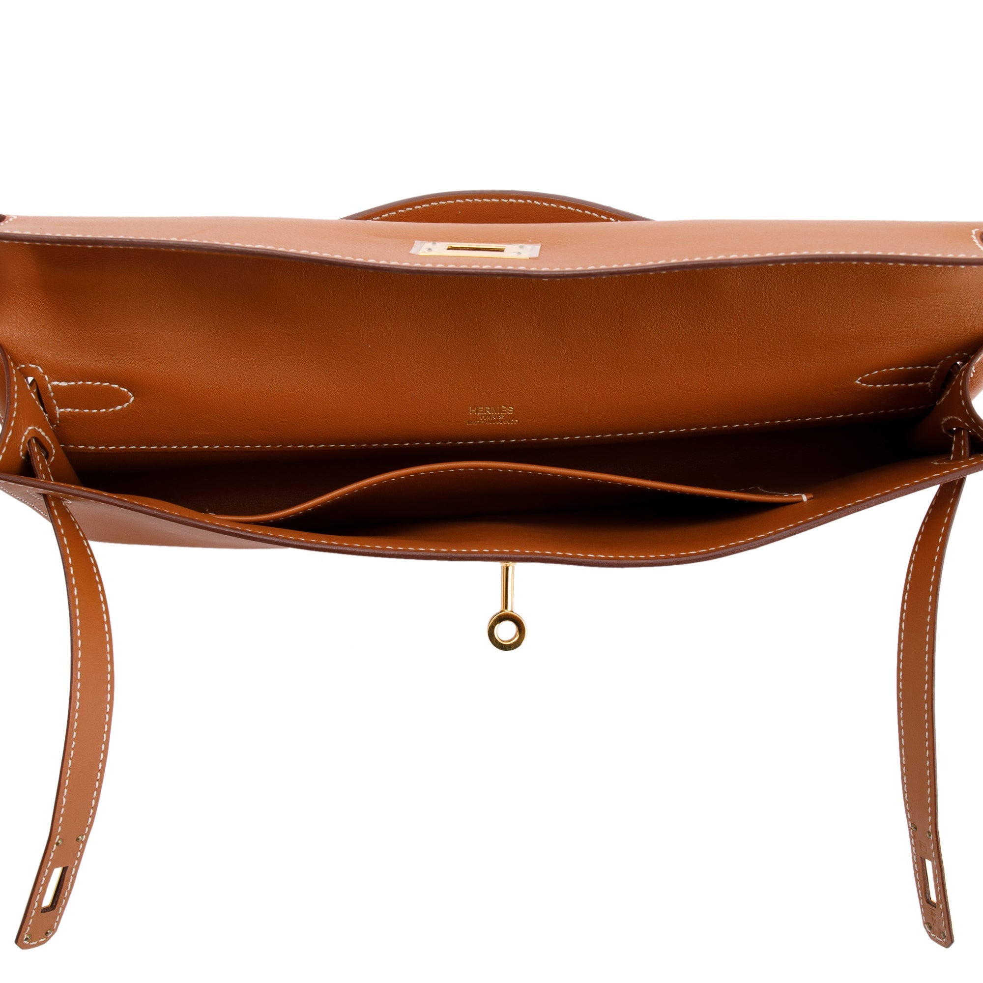 Hermes Gold Swift Leather Kelly Cut Clutch w/ Box