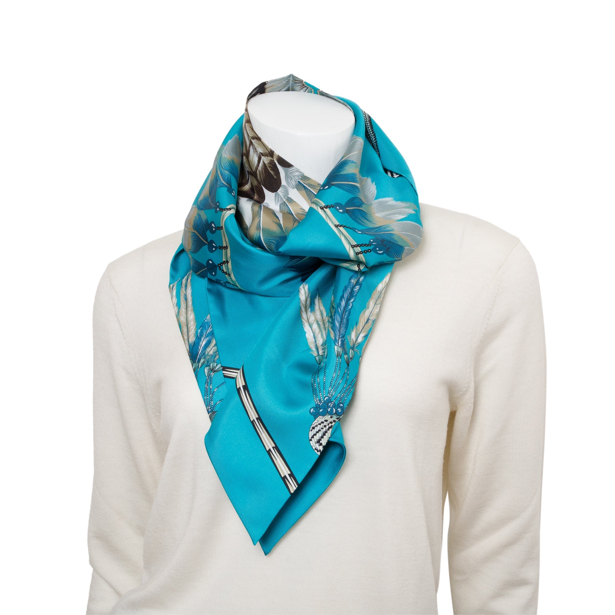 Hermes Green Multicolor 'Majorelle Brazil' Maxi Twilly Long Silk Scarf w/ Box