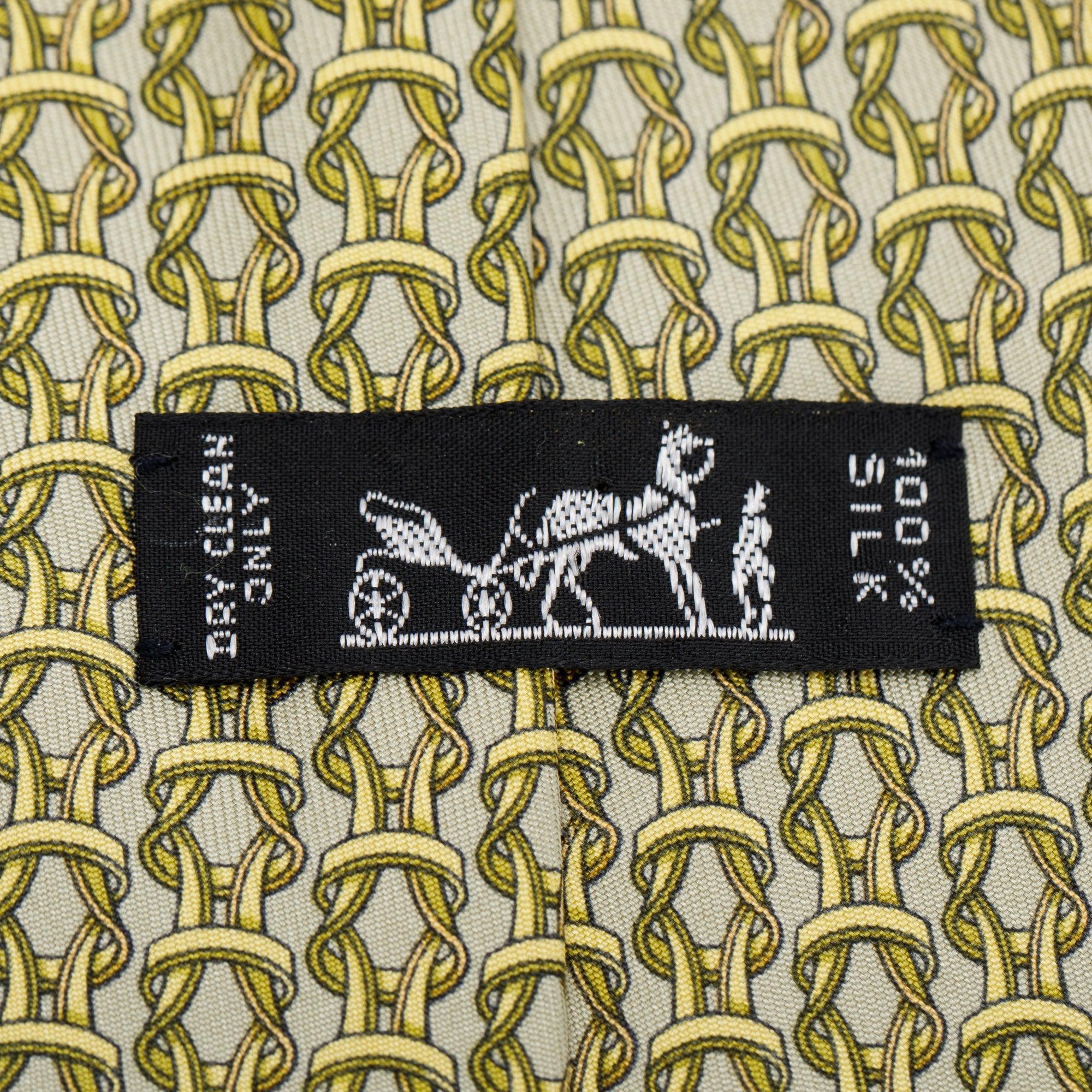 Hermes Green/Yellow 7885 MA Printed Silk Tie