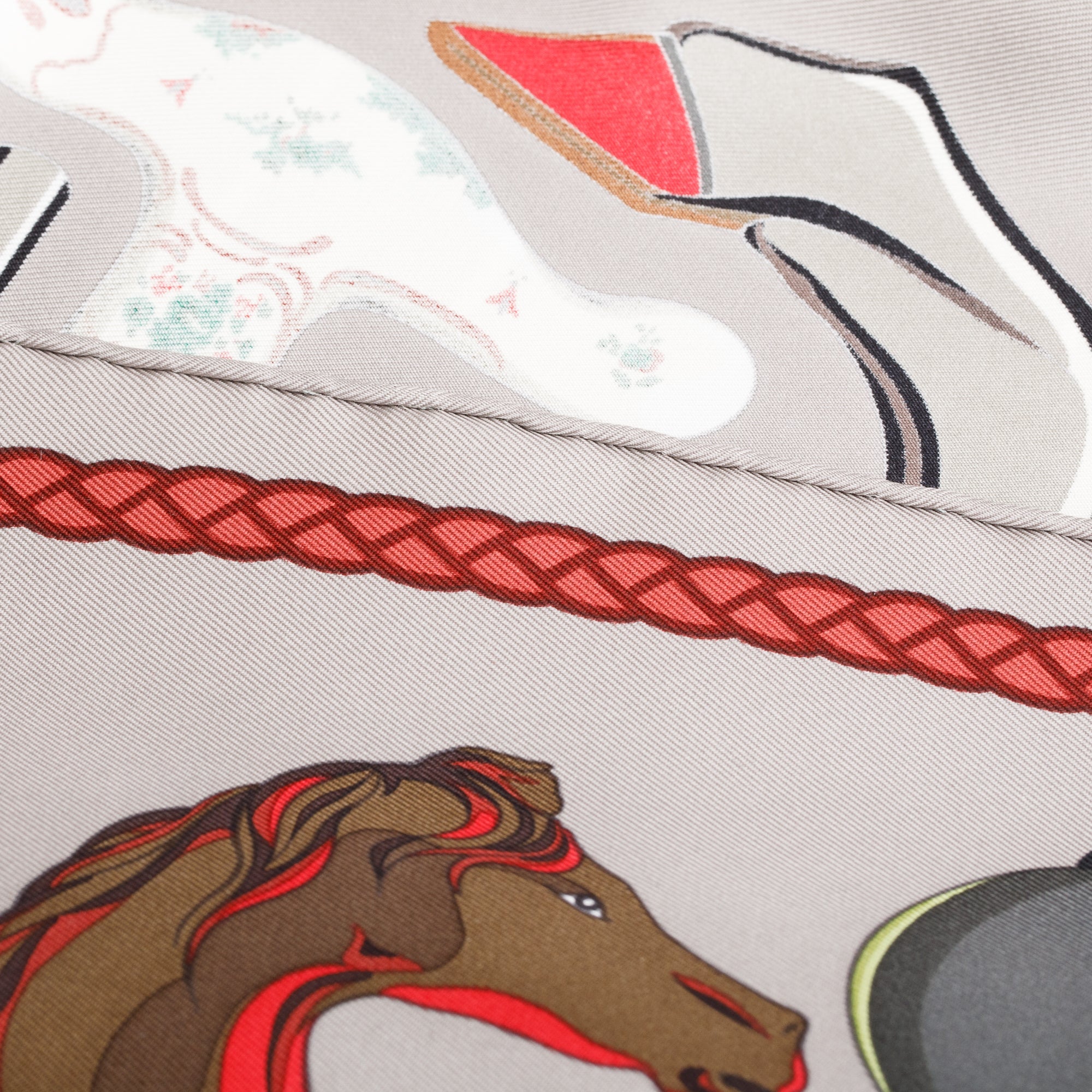 Hermes Grey 'Les Cannes' Silk Scarf 90 w/ Box