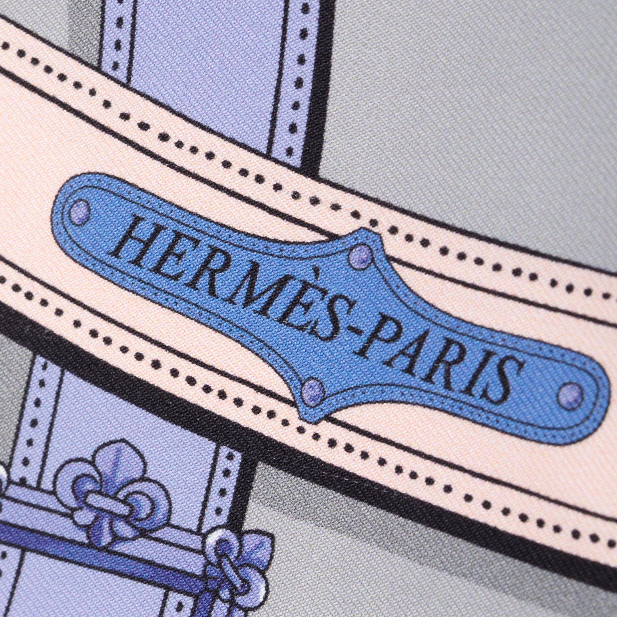 Hermes Grey Multicolor 'Cavalcadour by Henri d'Origny' Maxi Twilly Long Silk Scarf