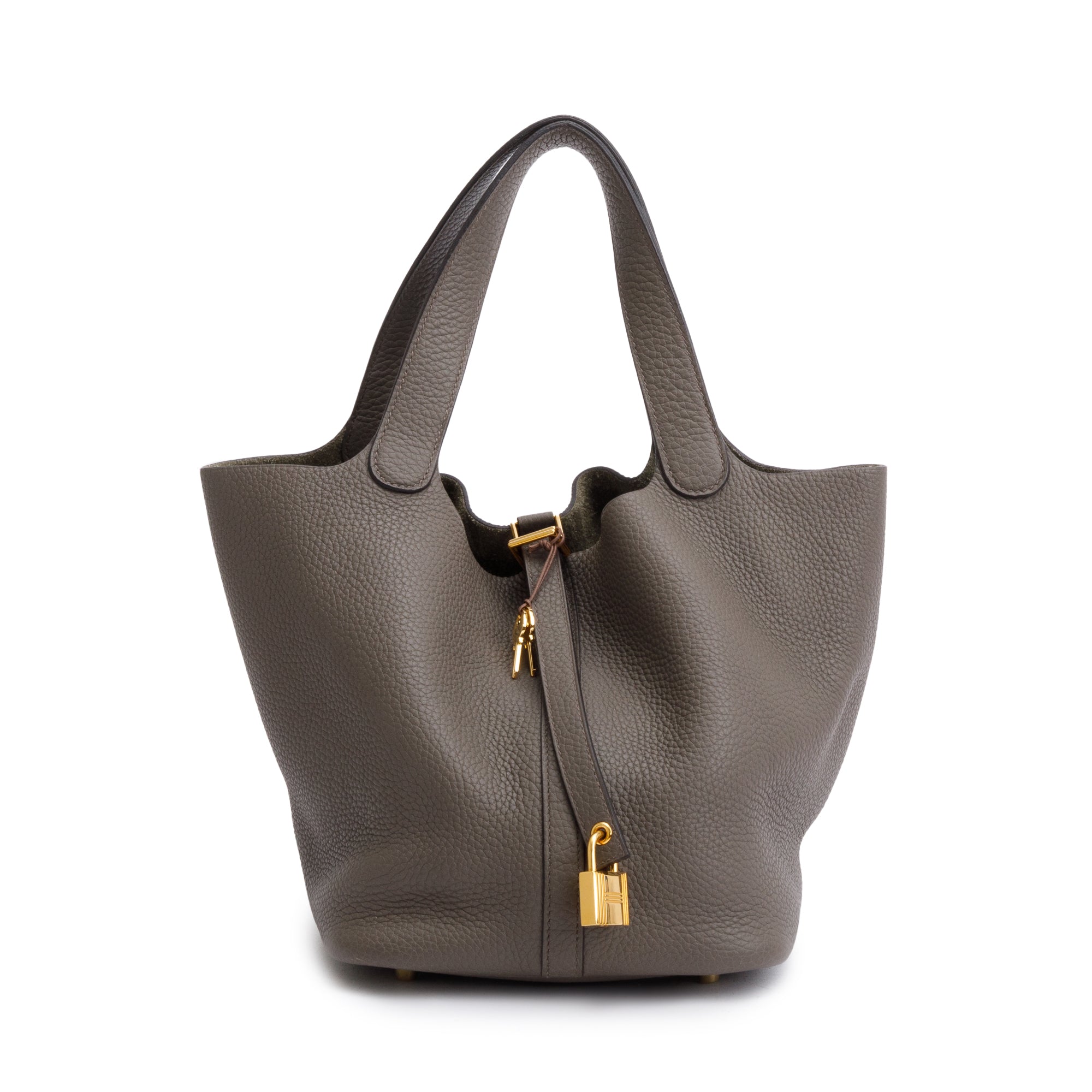 Hermes Gris Meyer Taurillon Clemence Picotin Lock 22 w/ Box