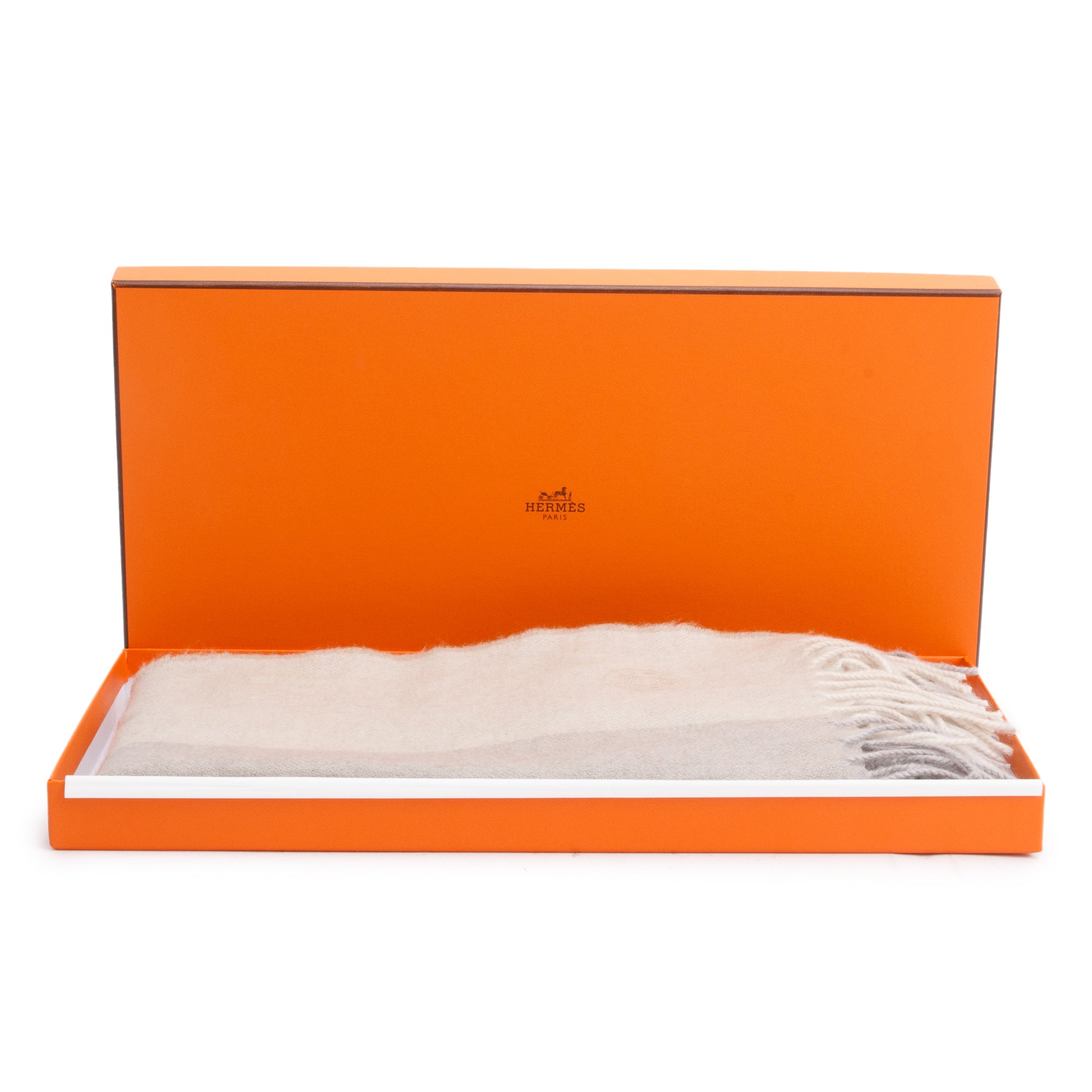 Hermes Gris Perle Plaid Cashmere Stole w/ Box