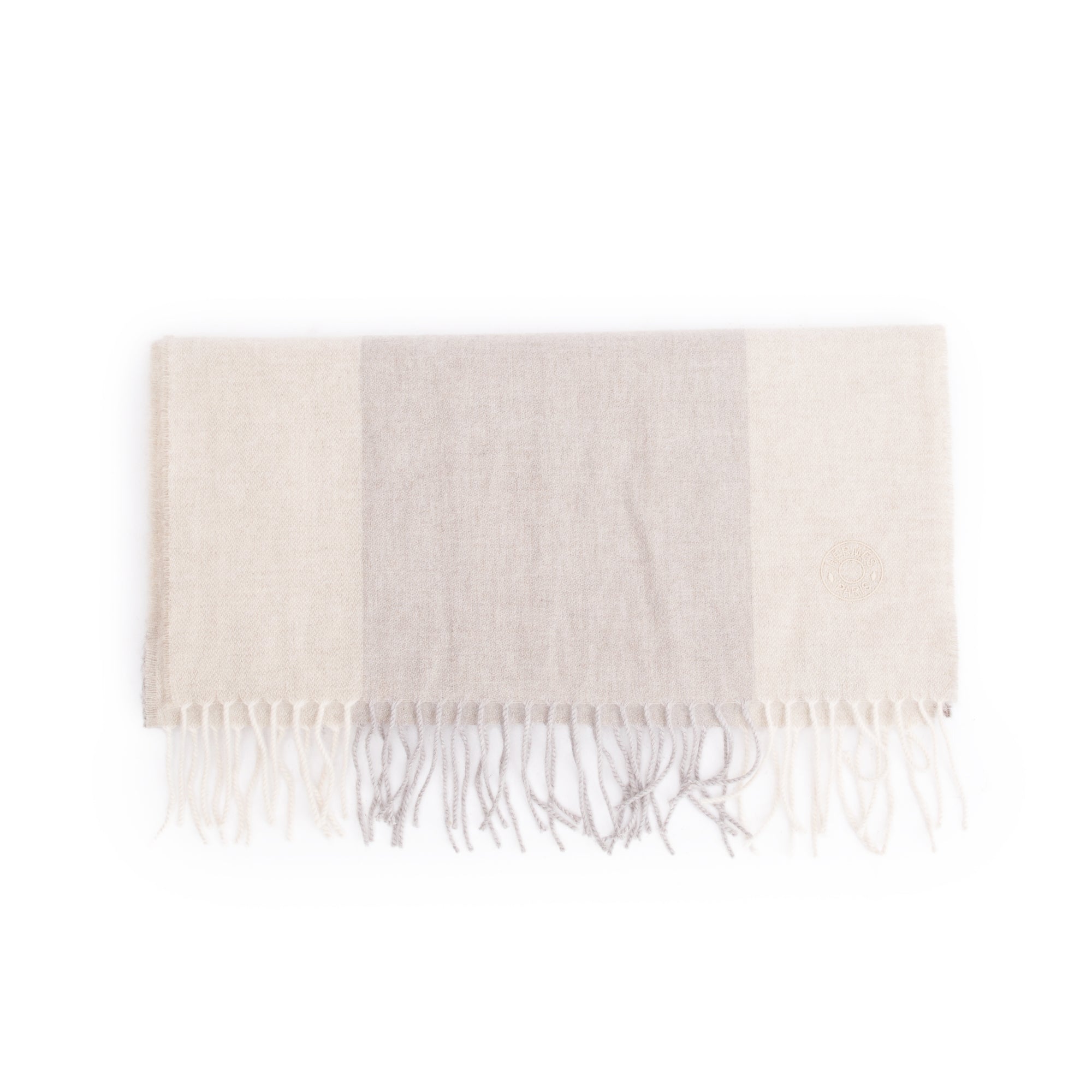 Hermes Gris Perle Plaid Cashmere Stole w/ Box