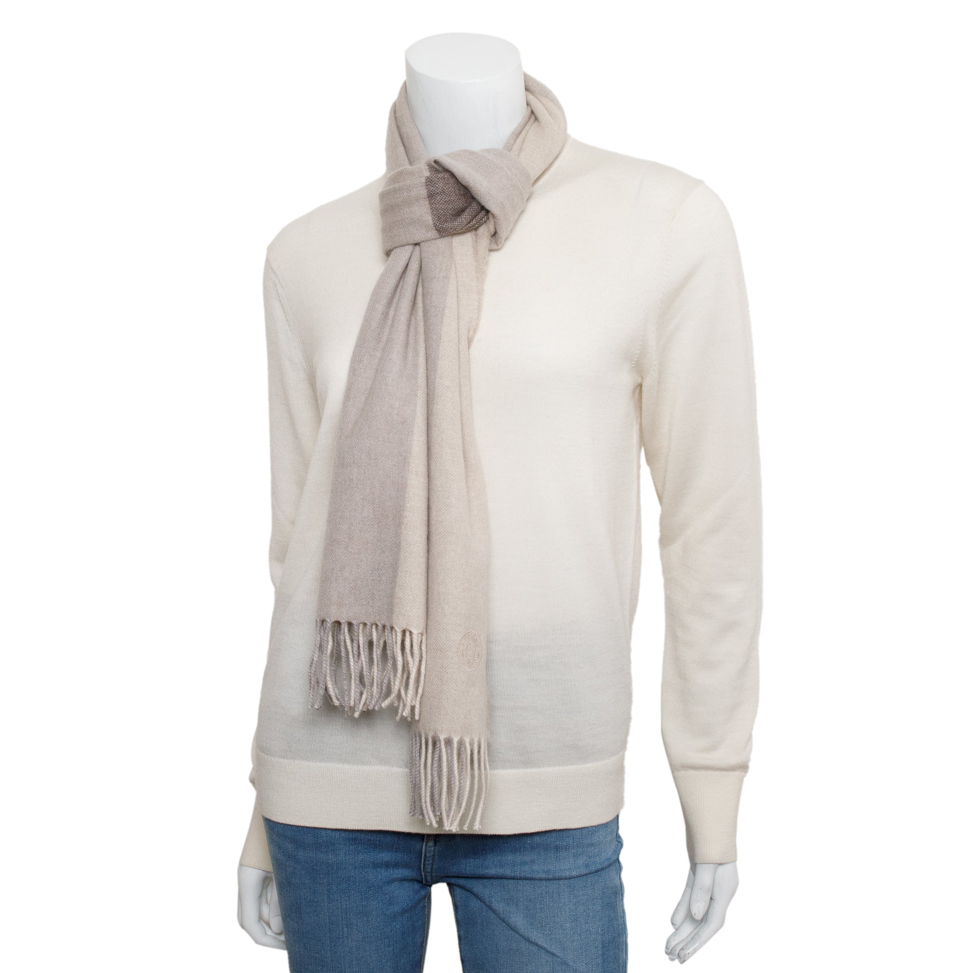 Hermes Gris Perle Plaid Cashmere Stole w/ Box