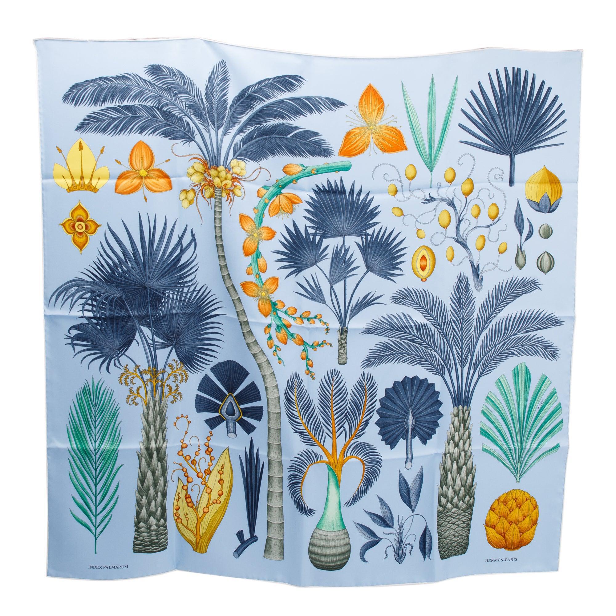 Hermes 'Index Palmarum' Blue Silk Scarf 90 w/ Box