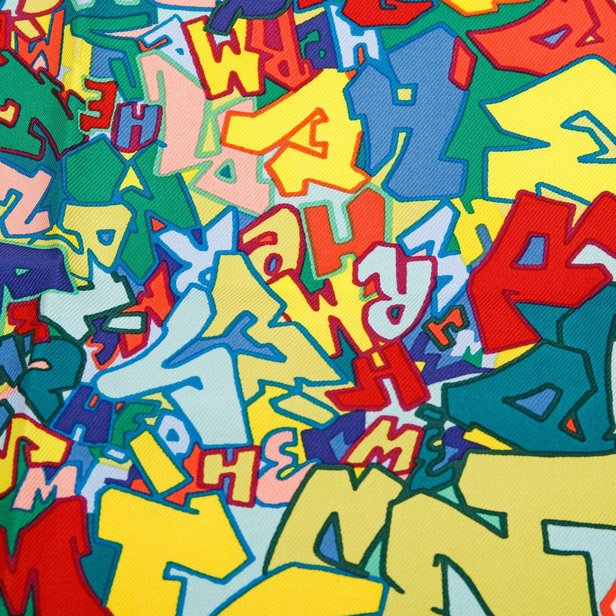 Hermes Jaune Acide Vert 'Gavroche Graff' Pocket Square Silk Scarf w/ Box