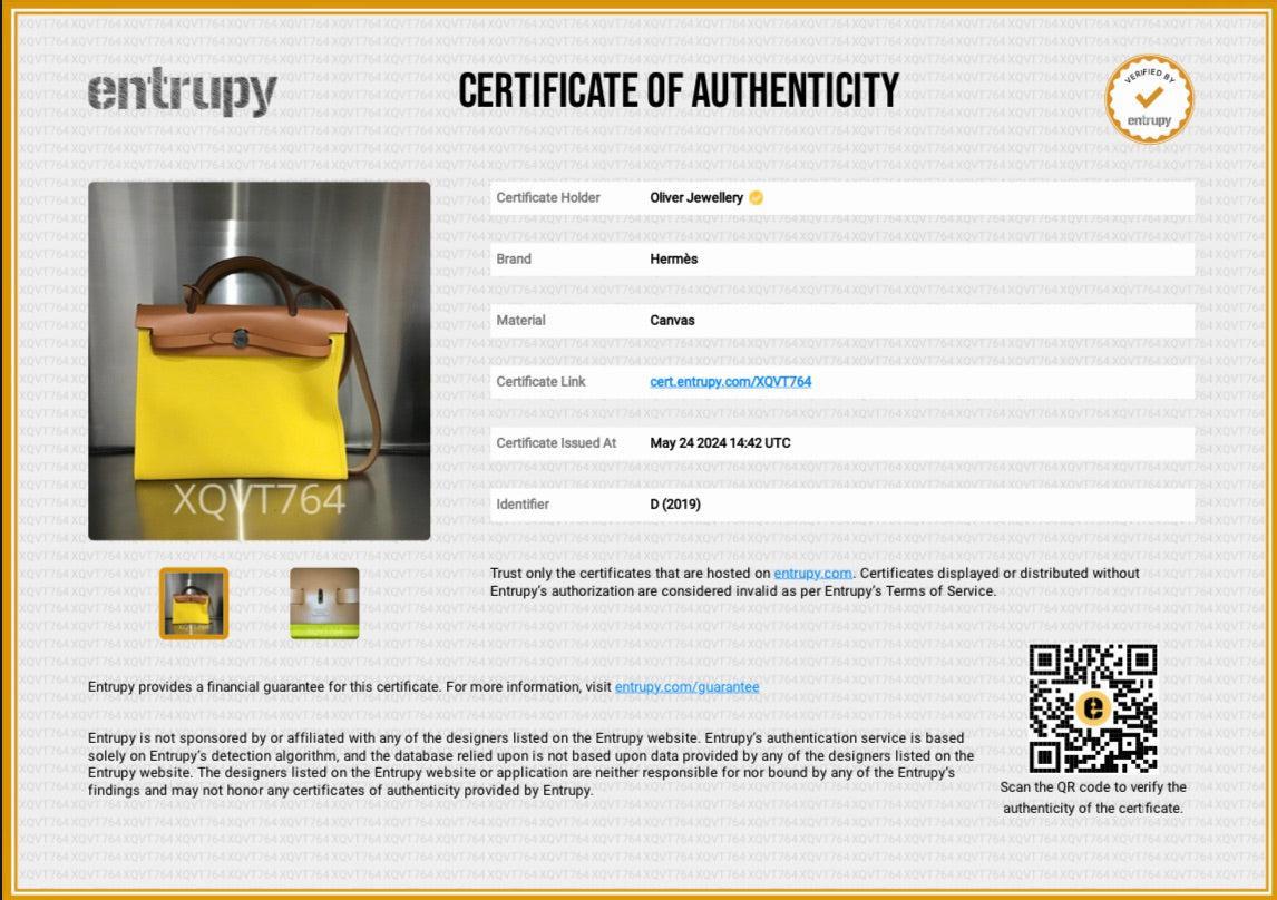 Hermes Jaune De Naples Naturel Toile Militaire Vache Hunter Herbag Zip 31 w/ Pouch & Receipt