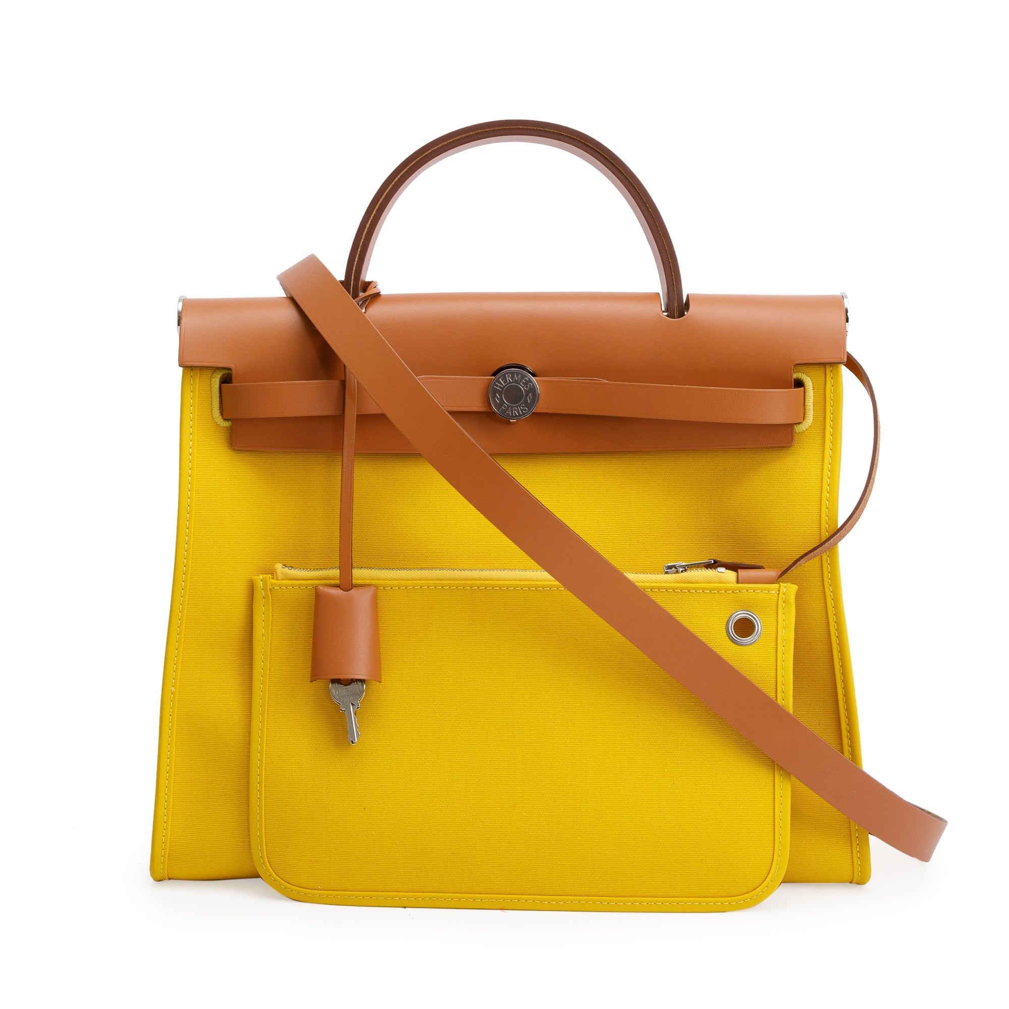 Hermes Jaune De Naples Naturel Toile Militaire Vache Hunter Herbag Zip 31 w/ Pouch & Receipt