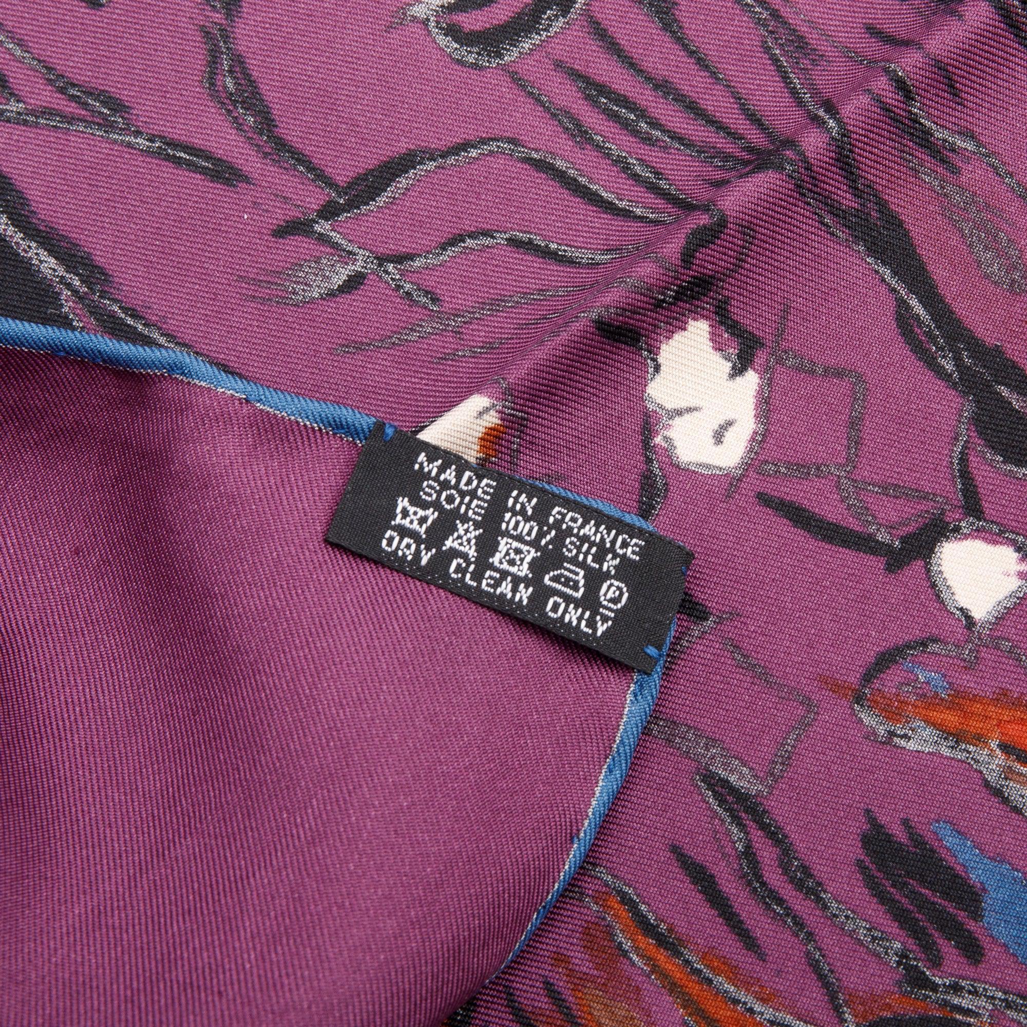 Hermes Jean-Louis Clerc Purple Multicolor Paddock Silk Scarf 90