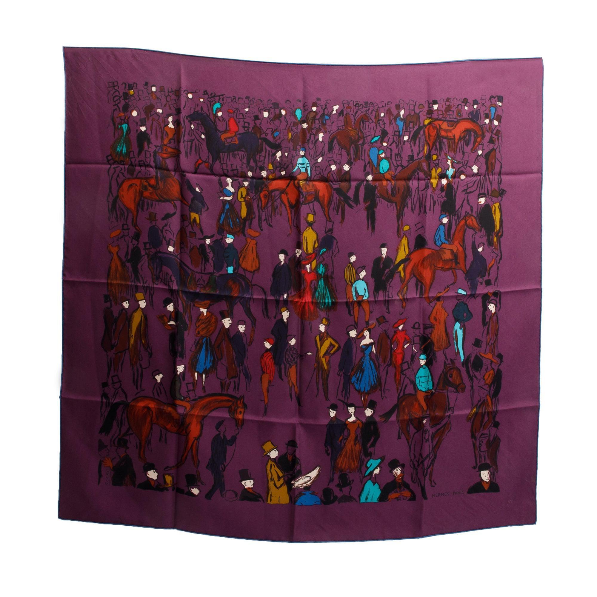 Hermes Jean-Louis Clerc Purple Multicolor Paddock Silk Scarf 90