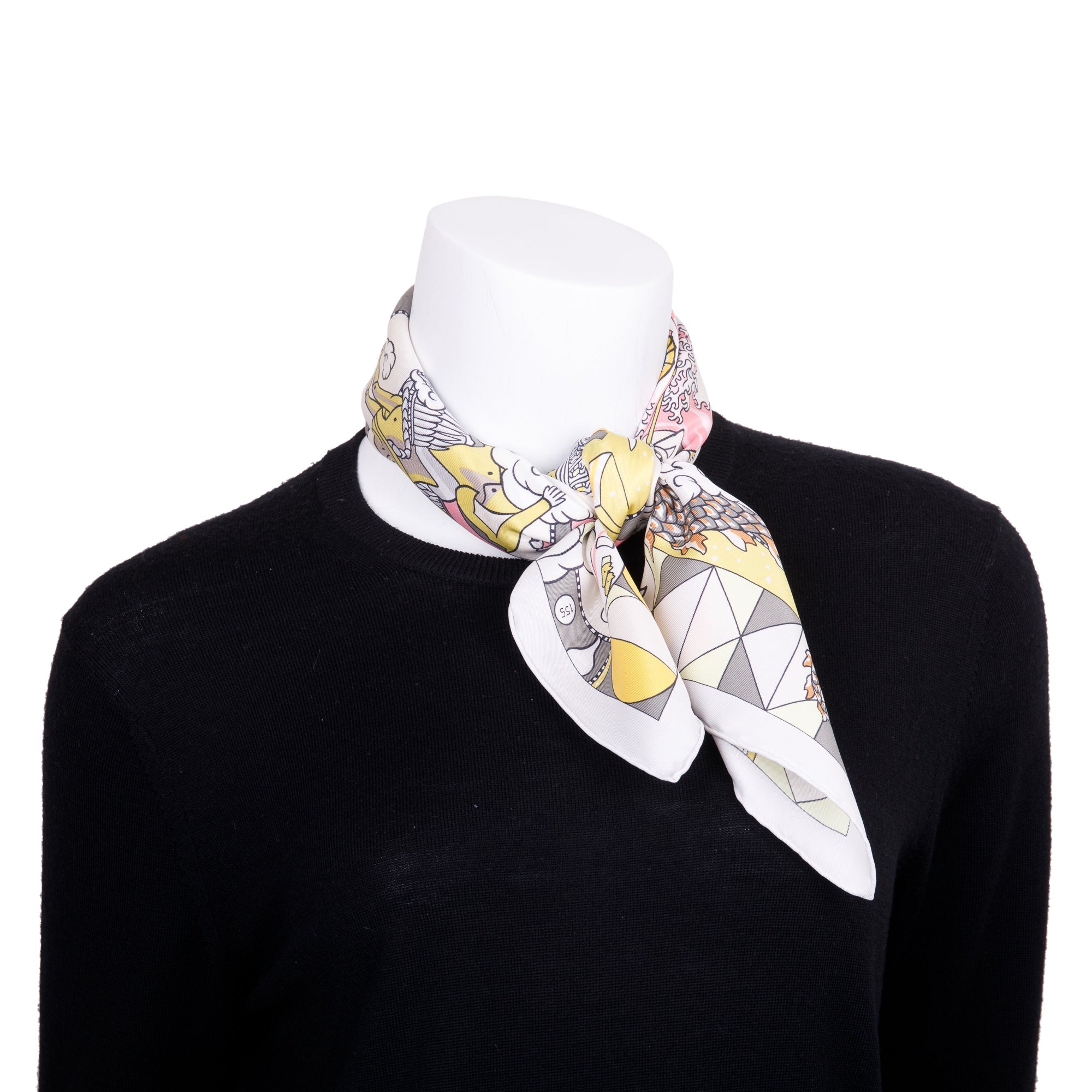 Hermes 'L'Epopee D'Hermes' White Multicolore Silk Scarf 70 w/ Box